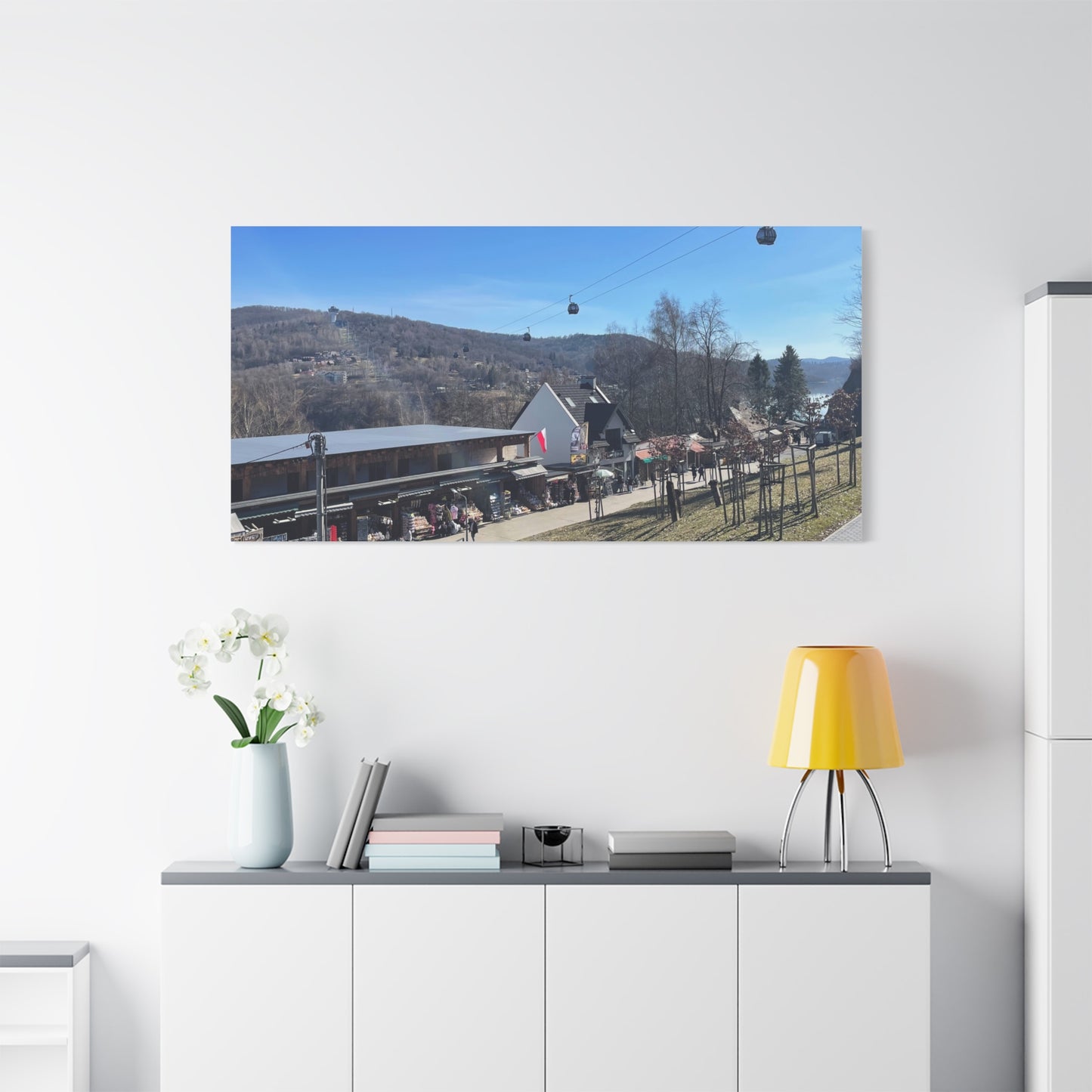 Resort Gondola Matte Canvas Wall Art — Mountain Village Landscape Print