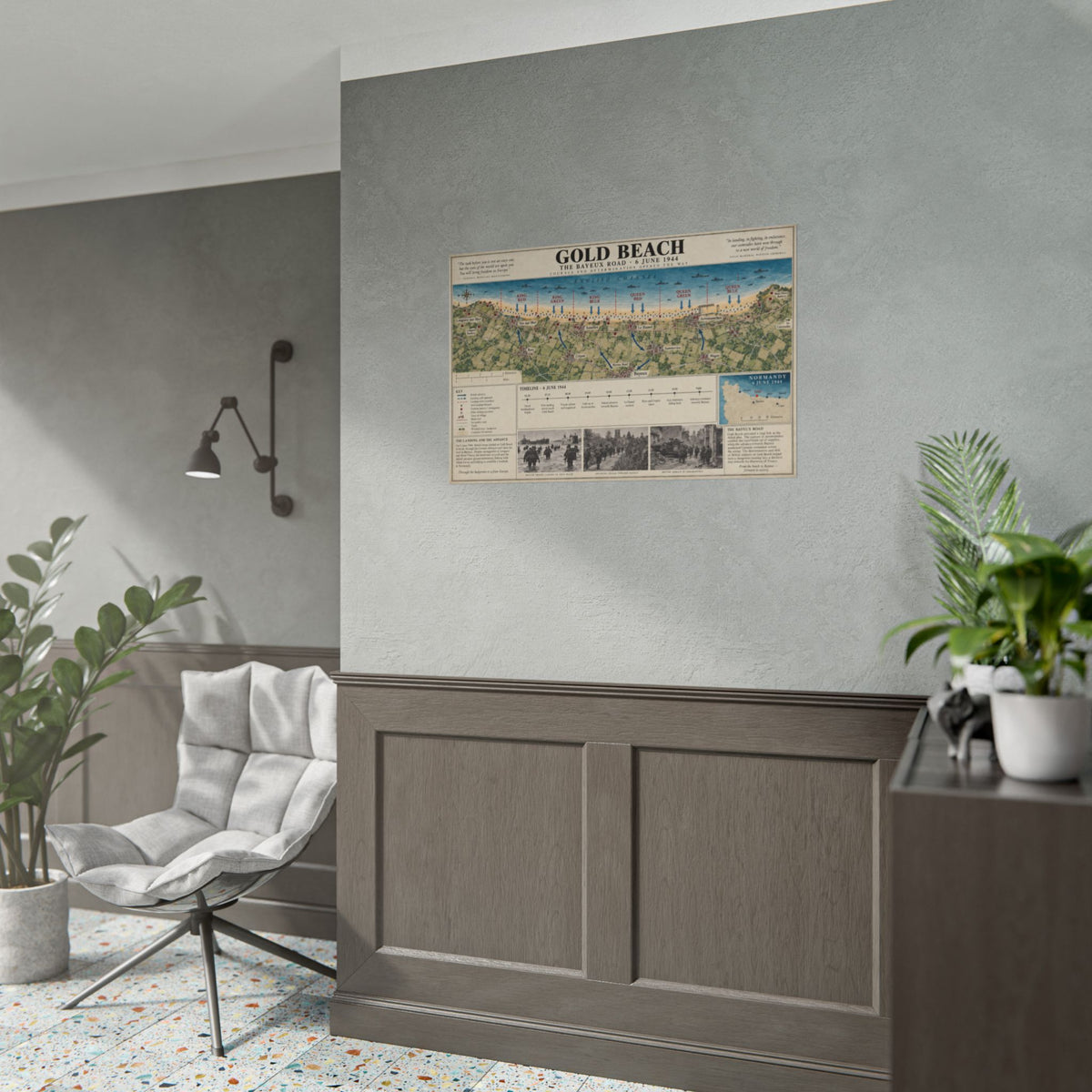 Gold Beach D-Day Map Poster — Rolled Historical Print (6 June 1944 Timeline & Photographs)