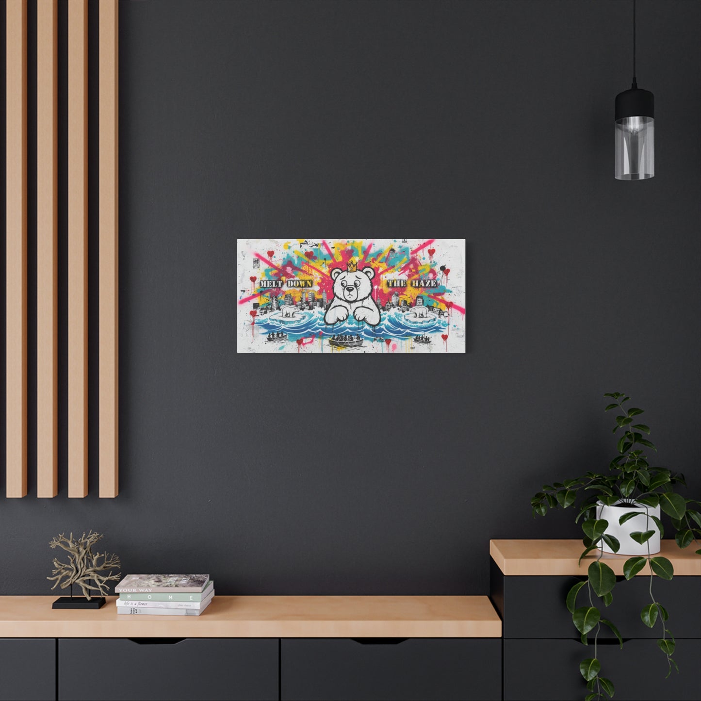 Graffiti Teddy Bear Canvas Art — "Melt Down the Haze" Stretched Matte Print