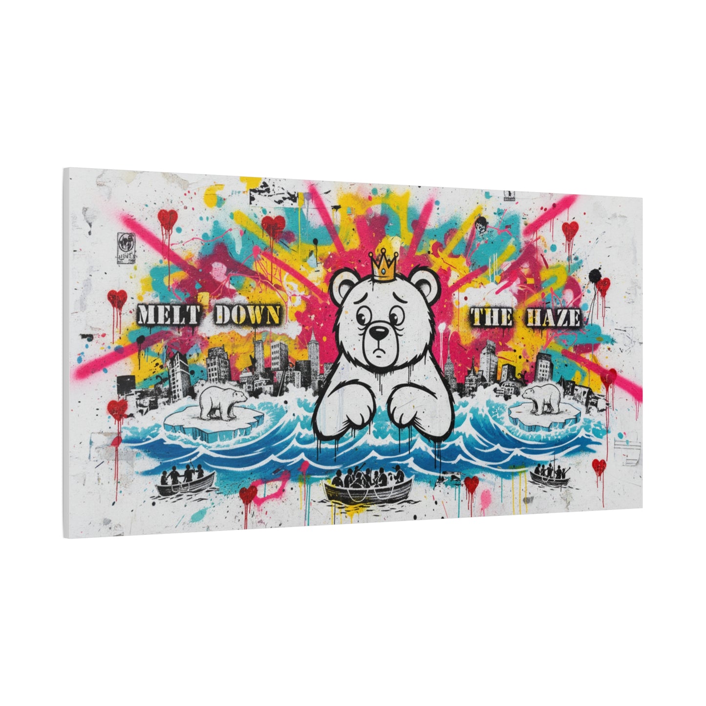 Graffiti Teddy Bear Canvas Art — "Melt Down the Haze" Stretched Matte Print