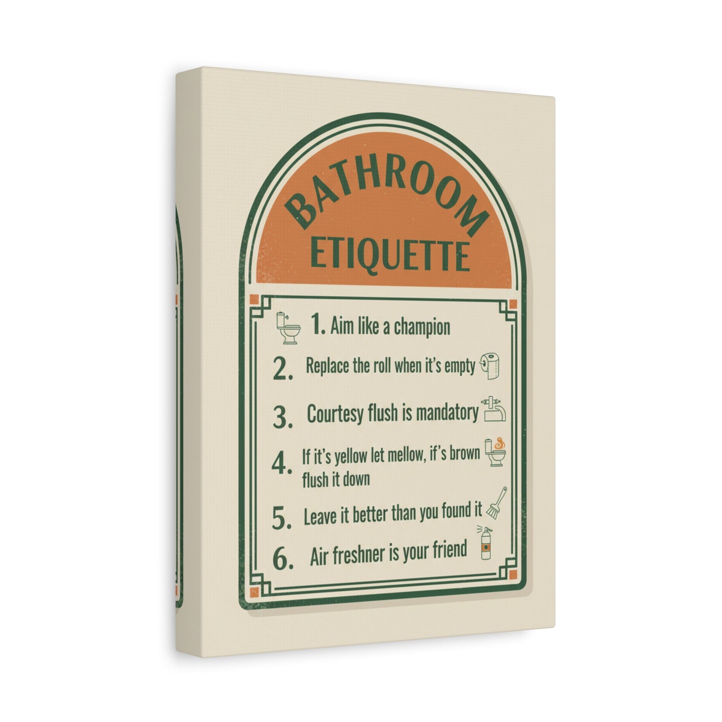 Bathroom Etiquette Canvas Wall Art – Retro Rules Sign for Powder Room