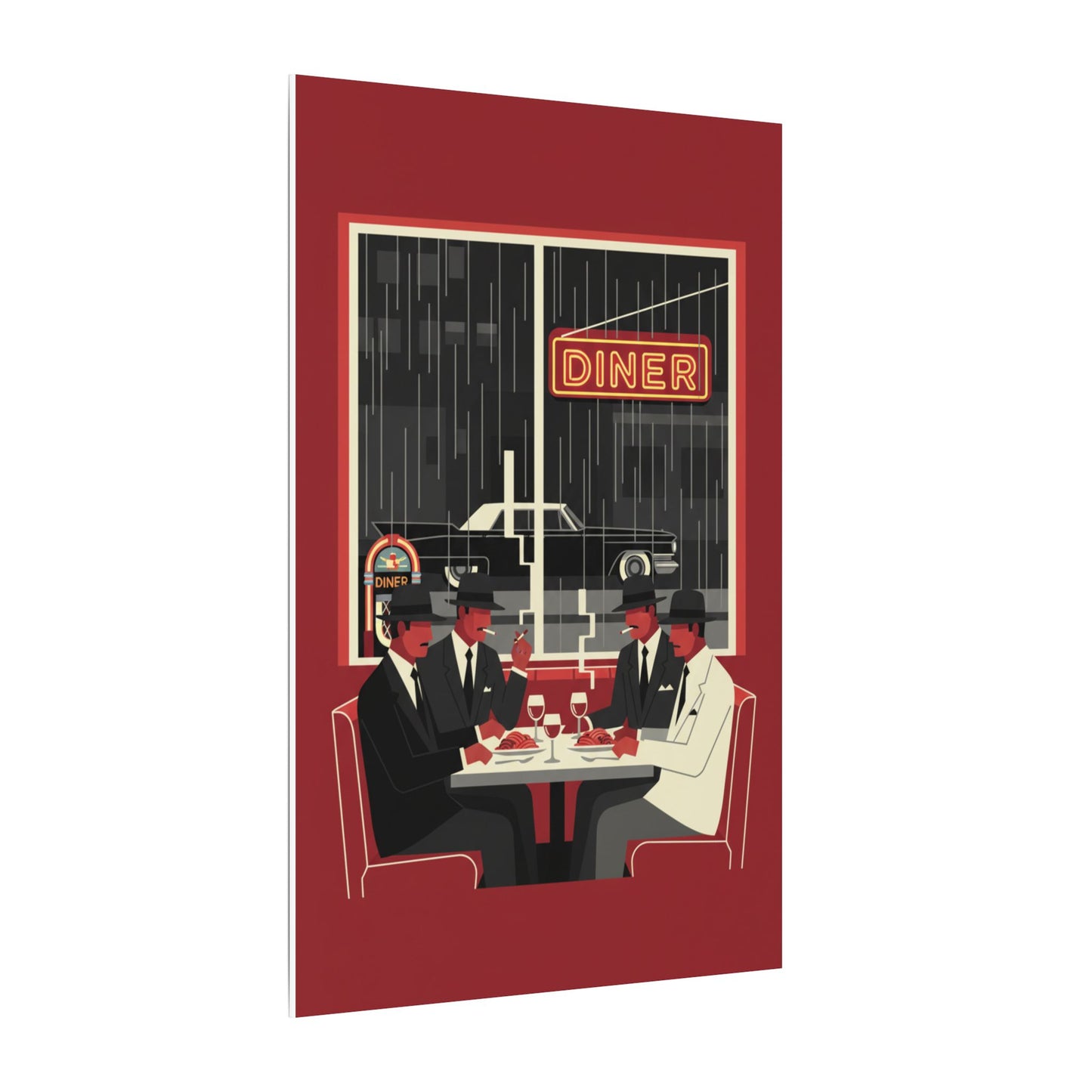 Retro Diner Canvas Print Vintage Rainy Night Illustration