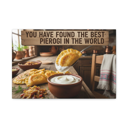 Pierogi Kitchen Canvas Wall Art — Rustic Food Canvas with Sour Cream Dip
