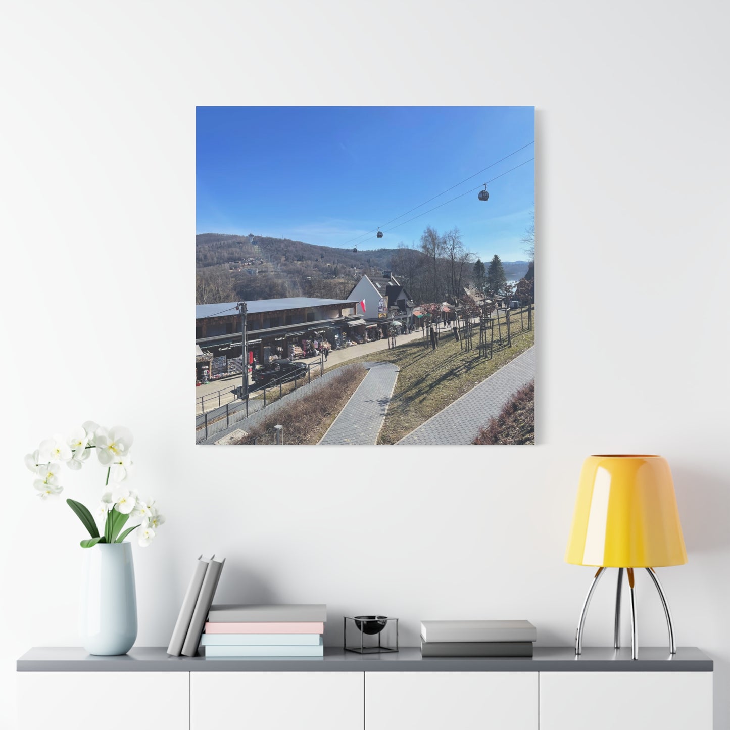 Resort Gondola Matte Canvas Wall Art — Mountain Village Landscape Print