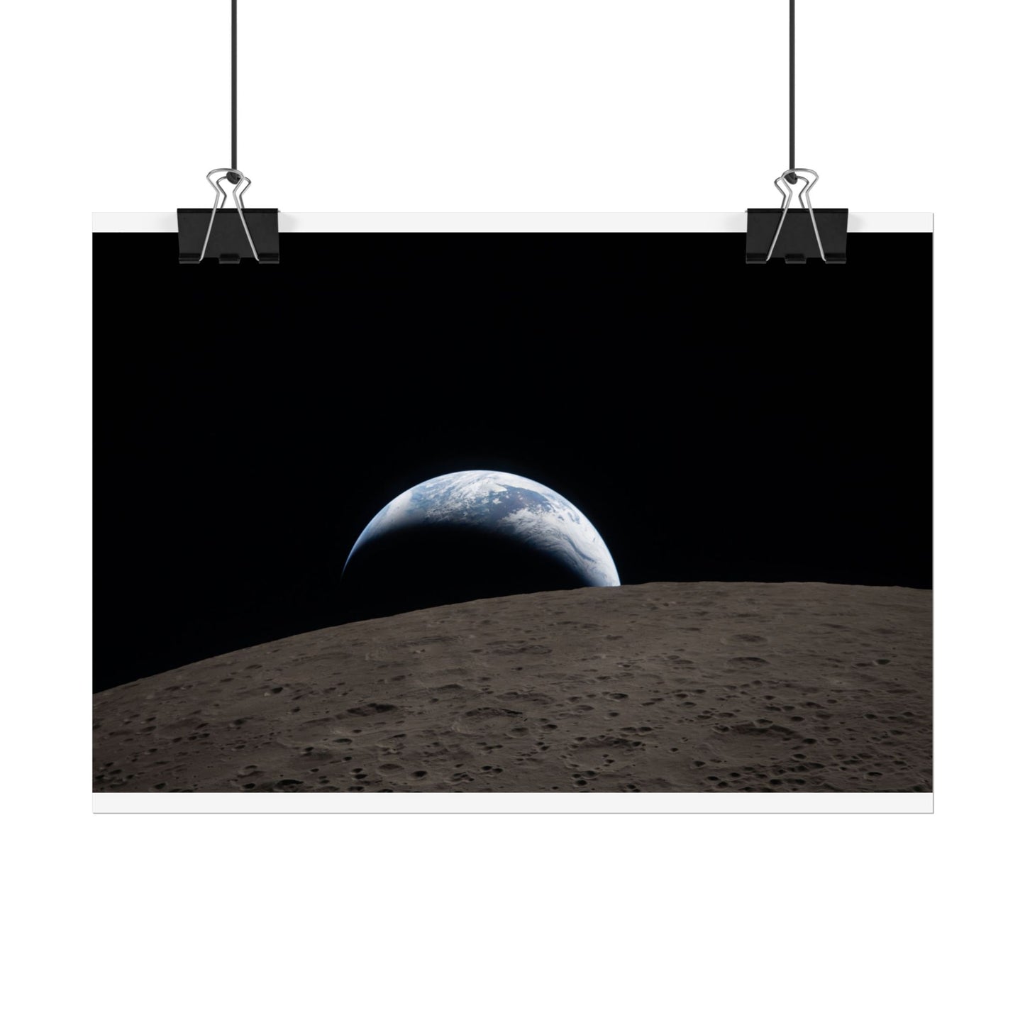 Earthrise Over Lunar Horizon Poster — Lunar Landscape Wall Art