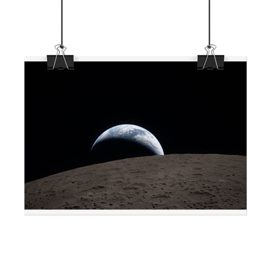 Earthrise Over Lunar Horizon Poster — Lunar Landscape Wall Art
