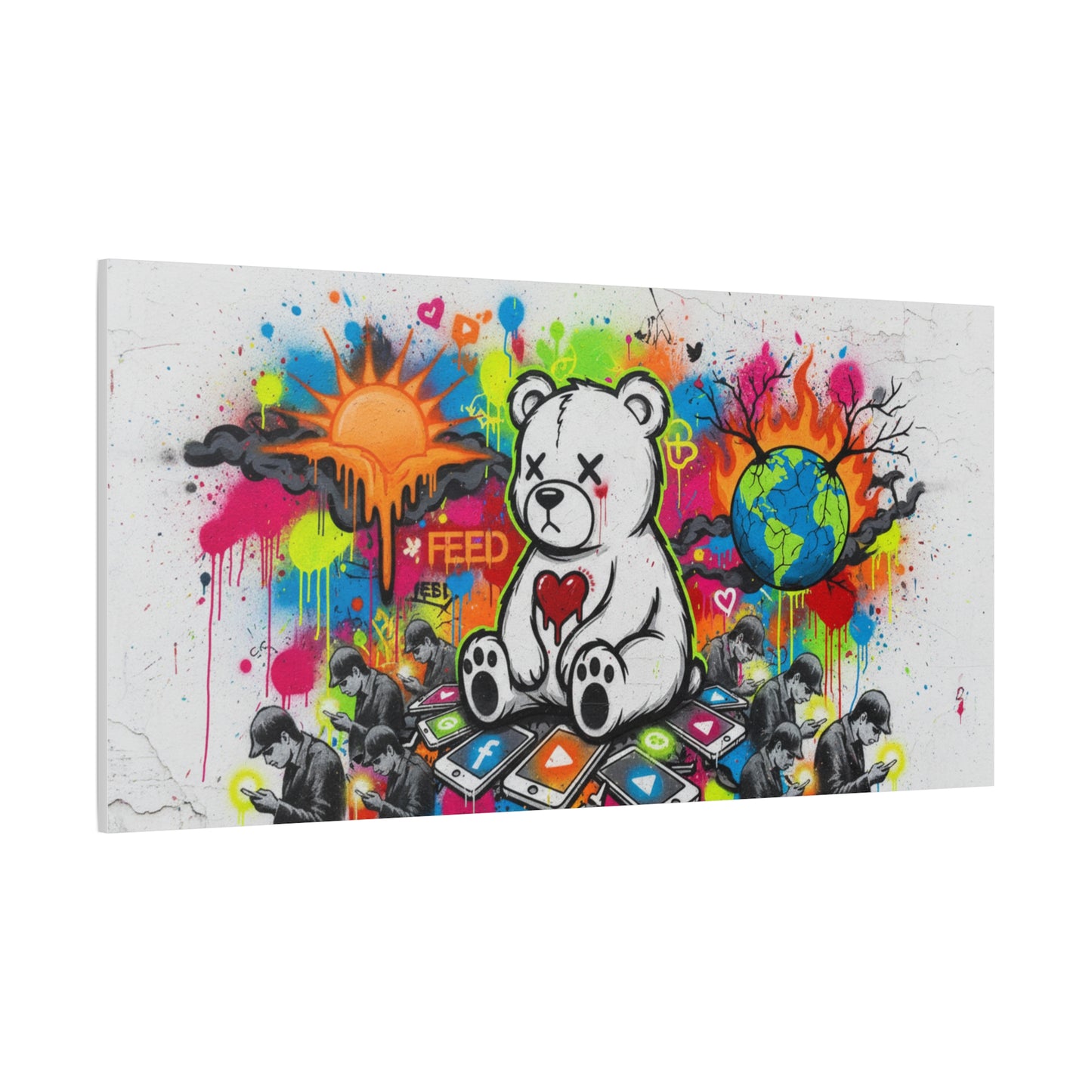 Graffiti Teddy Bear Matte Canvas Wall Art — Colourful Urban Pop Street Art Print