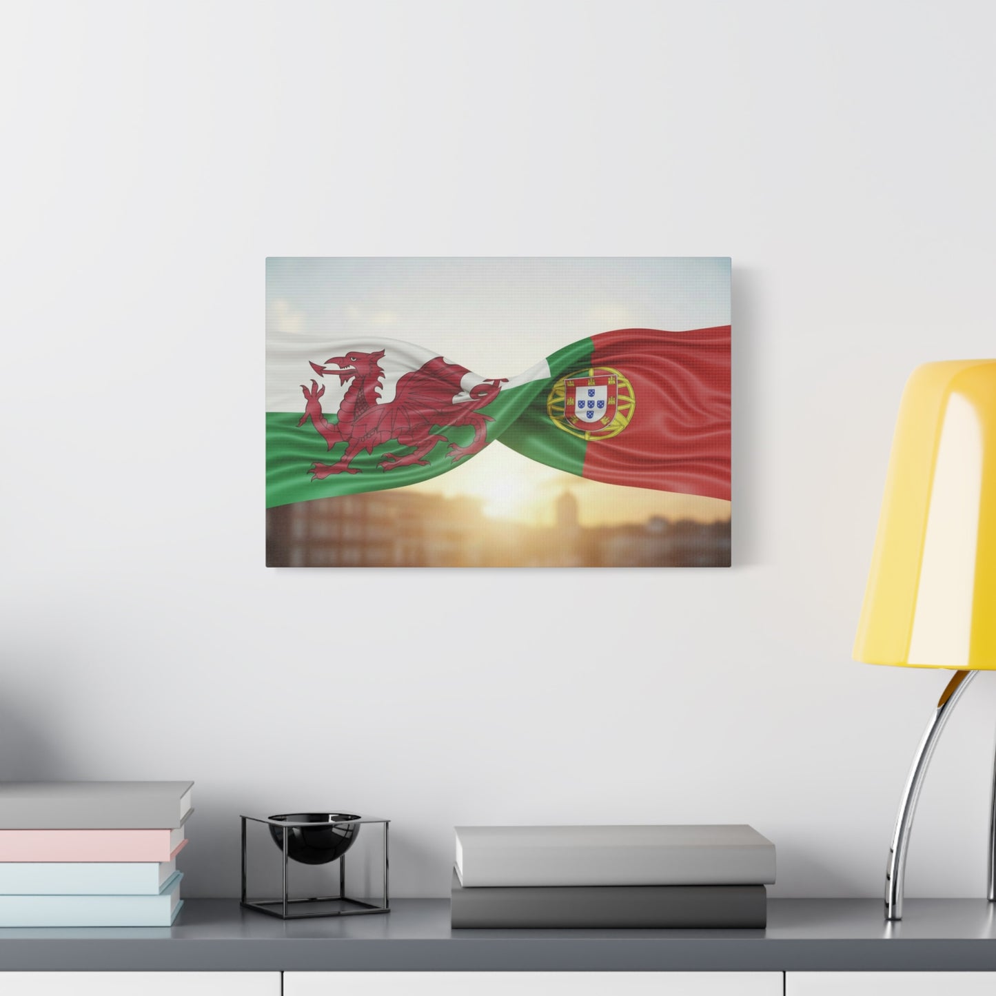 Welsh and Portuguese Flags Canvas Print — Dual-Nation Matte Stretched Wall Art