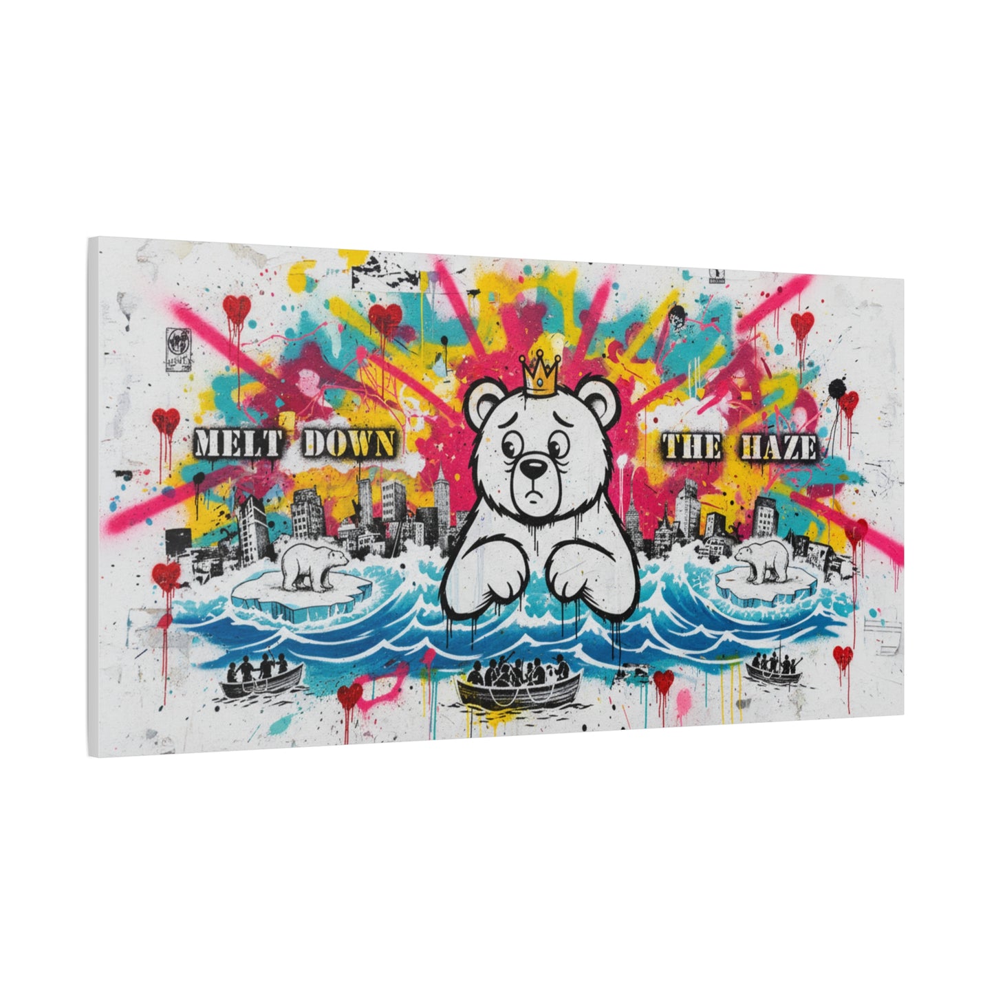 Graffiti Teddy Bear Canvas Art — "Melt Down the Haze" Stretched Matte Print