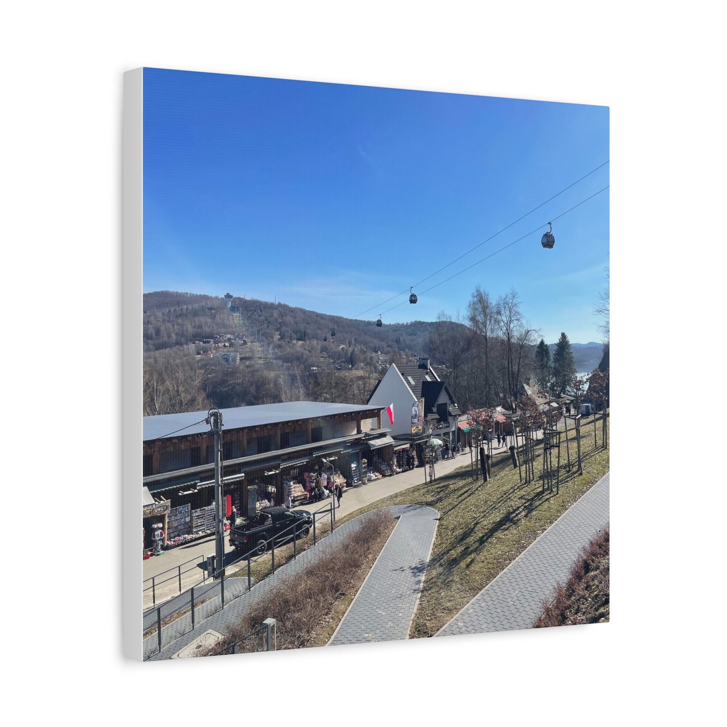 Resort Gondola Matte Canvas Wall Art — Mountain Village Landscape Print