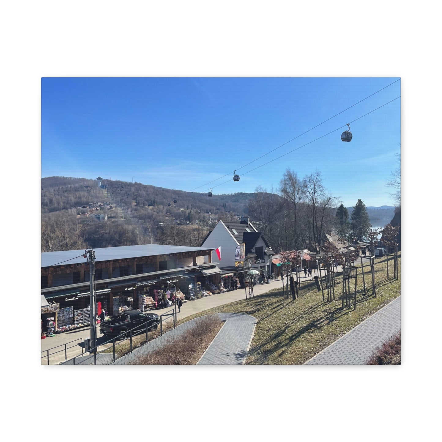 Resort Gondola Matte Canvas Wall Art — Mountain Village Landscape Print