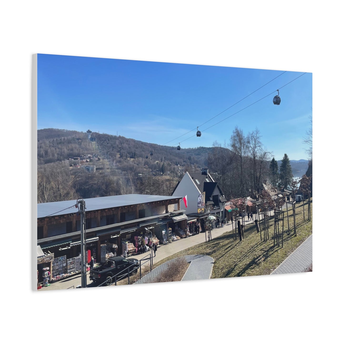 Resort Gondola Matte Canvas Wall Art — Mountain Village Landscape Print