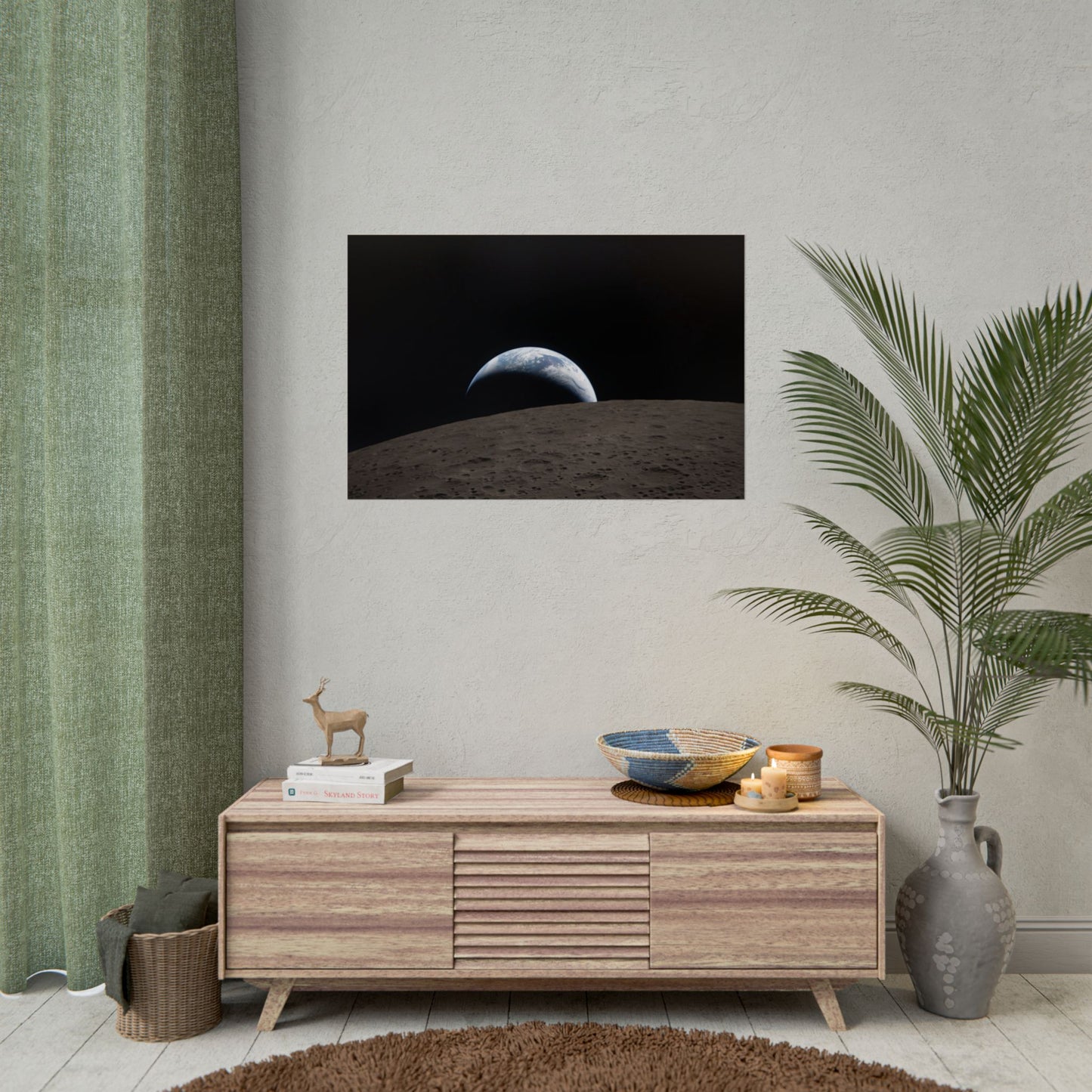 Earthrise Over Lunar Horizon Poster — Lunar Landscape Wall Art