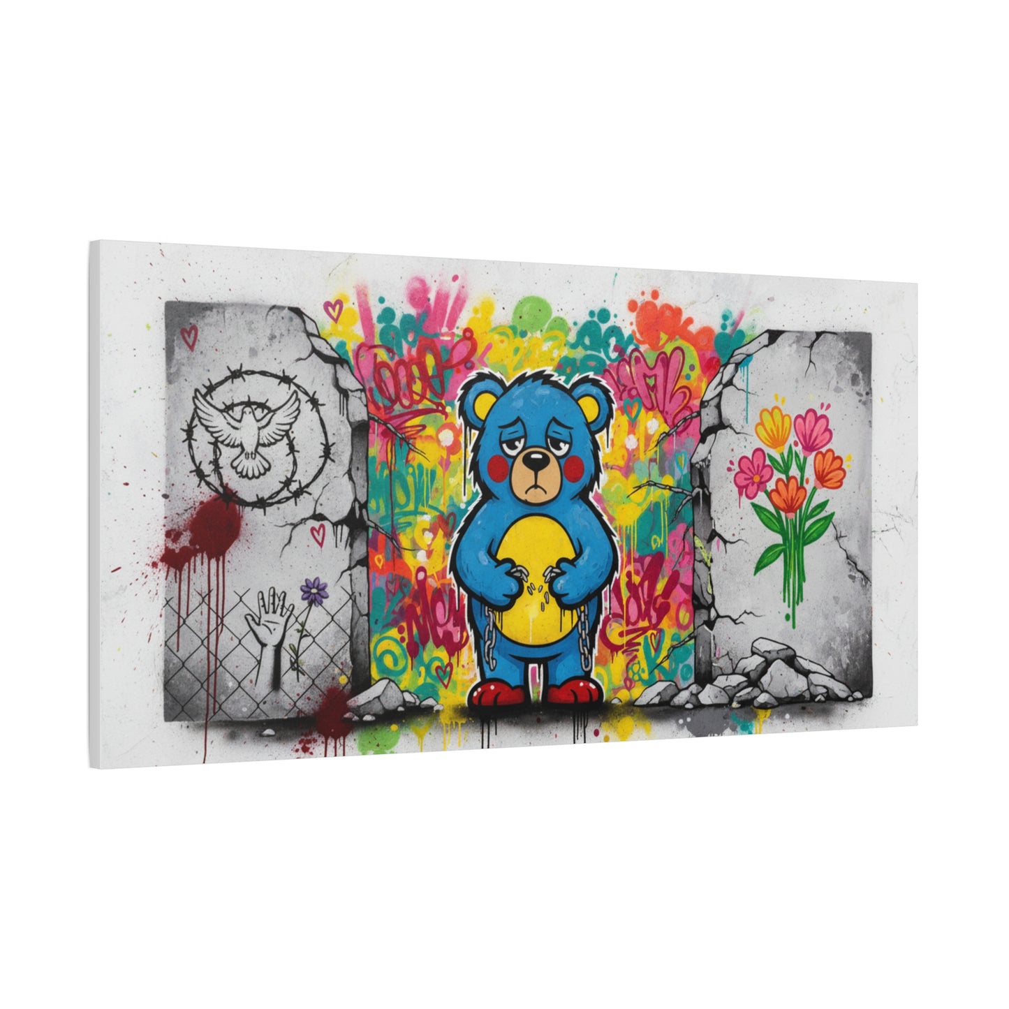 Graffiti Blue Bear Matte Canvas Print — Urban Street Art Wall Decor