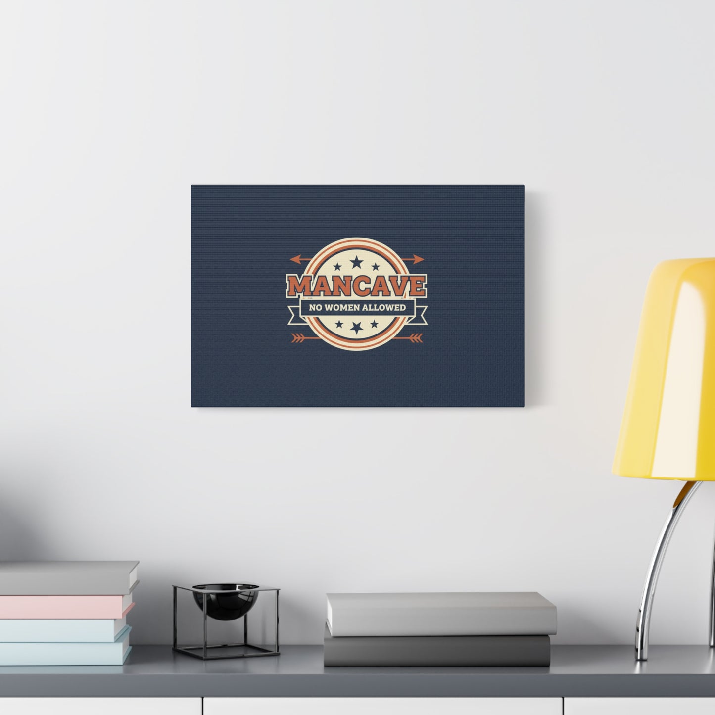 Mancave Wall Canvas - "MANCAVE No Women Allowed" Retro Badge Art