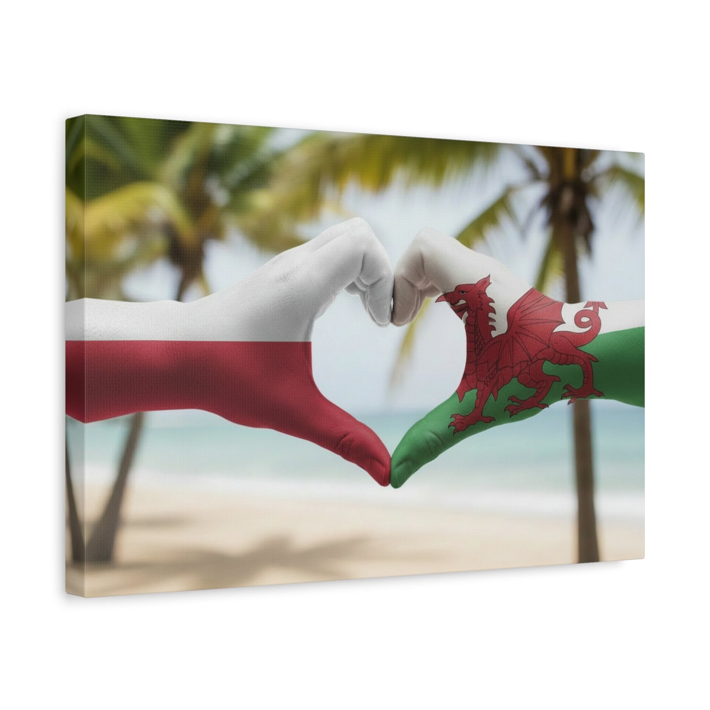 Welsh & Polish Flag Heart Canvas — Matte Stretched Wall Art