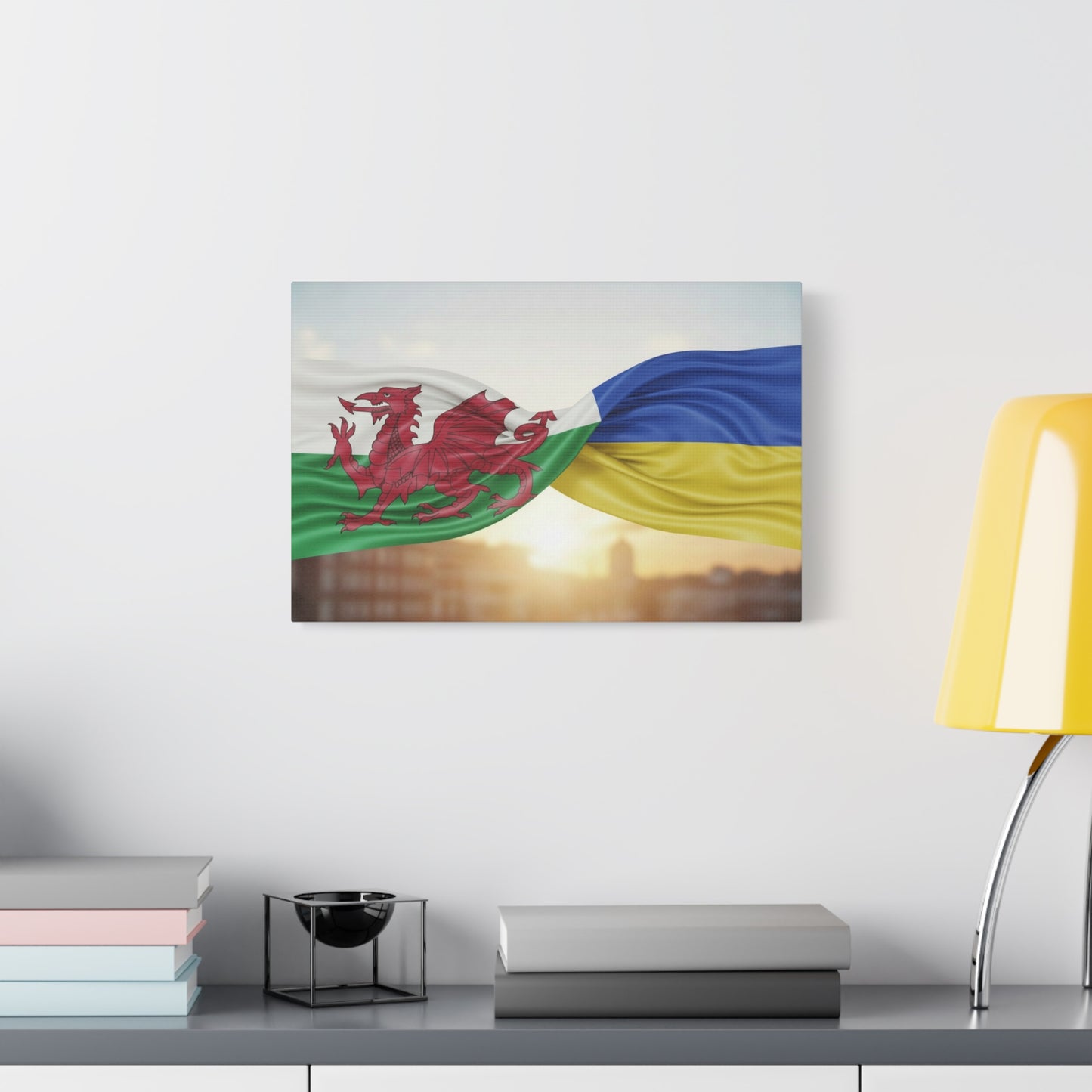 Wales and Ukraine Flags Matte Canvas Print — Stretched Wall Art