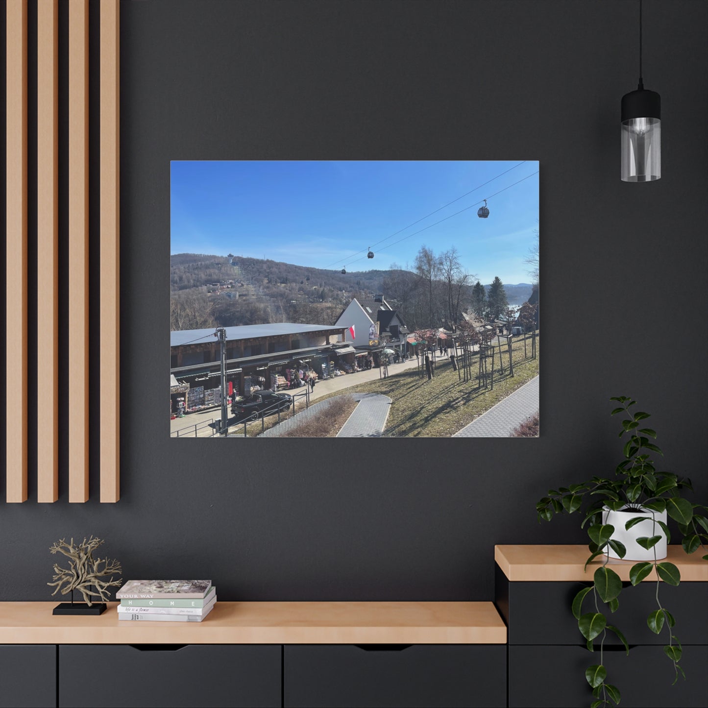 Resort Gondola Matte Canvas Wall Art — Mountain Village Landscape Print