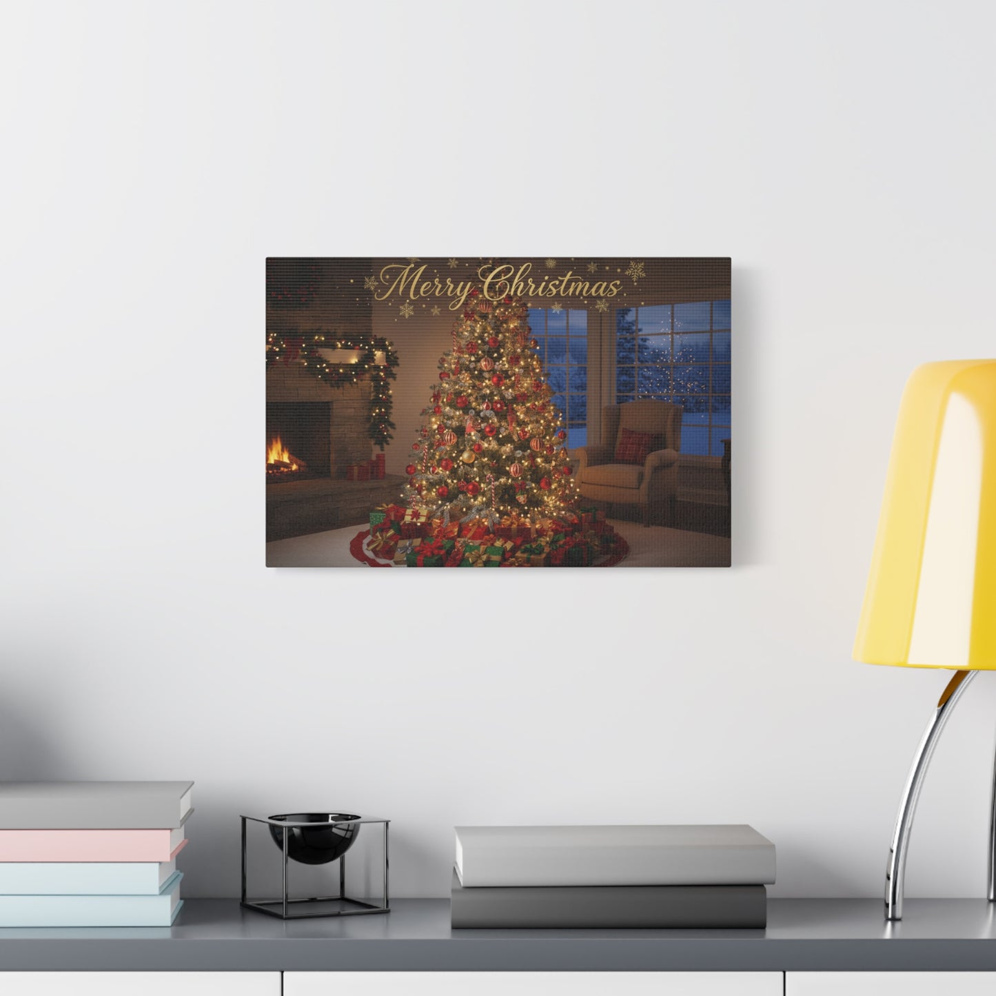 Merry Christmas Holiday Canvas Wall Art — Festive Living Room Christmas Tree Print
