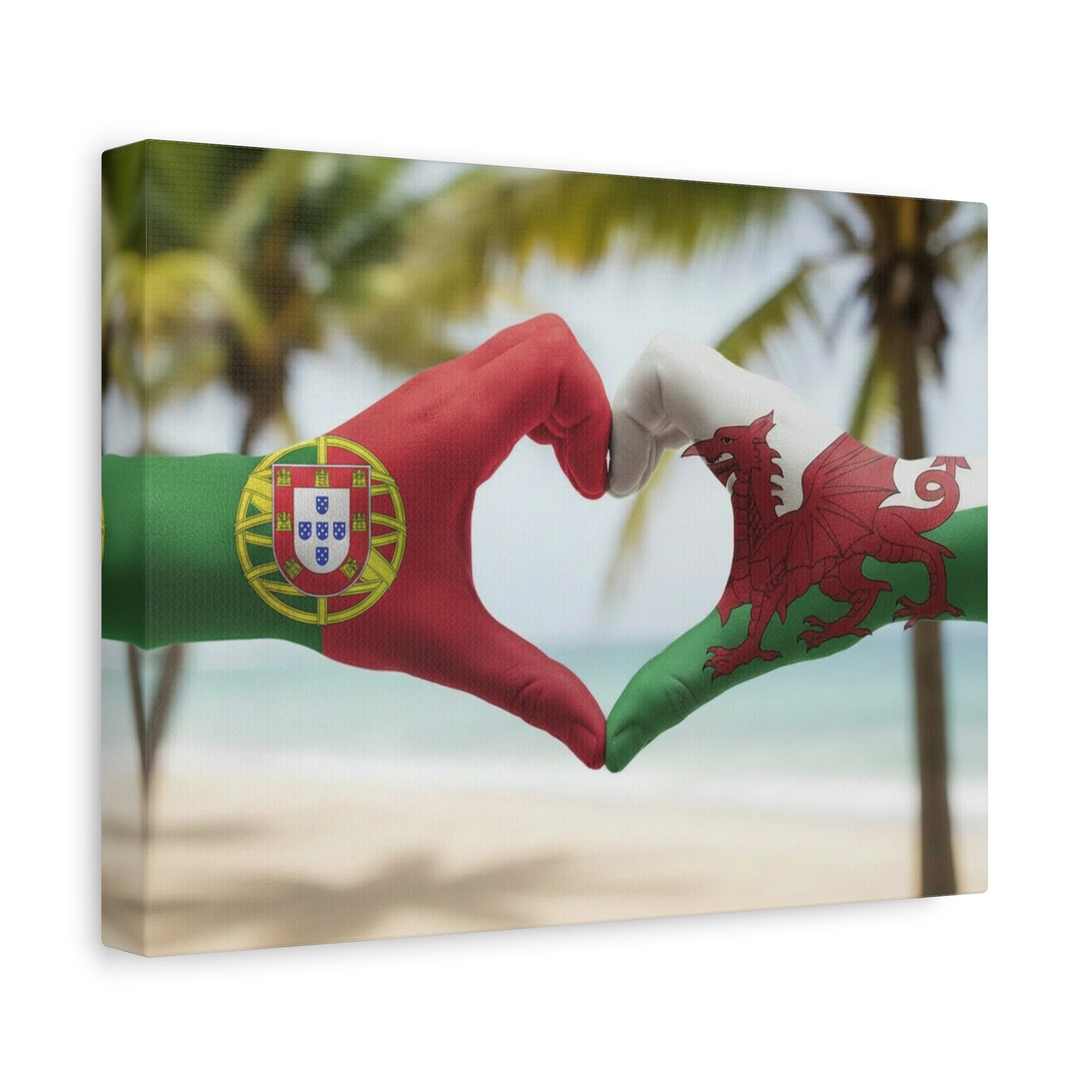 Portugal & Wales Flag Heart Canvas — Stretched Matte Wall Art