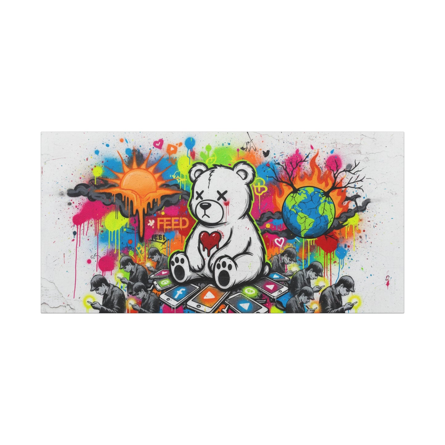 Graffiti Teddy Bear Matte Canvas Wall Art — Colourful Urban Pop Street Art Print