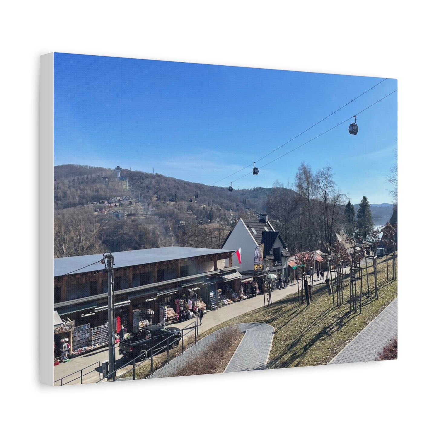 Resort Gondola Matte Canvas Wall Art — Mountain Village Landscape Print