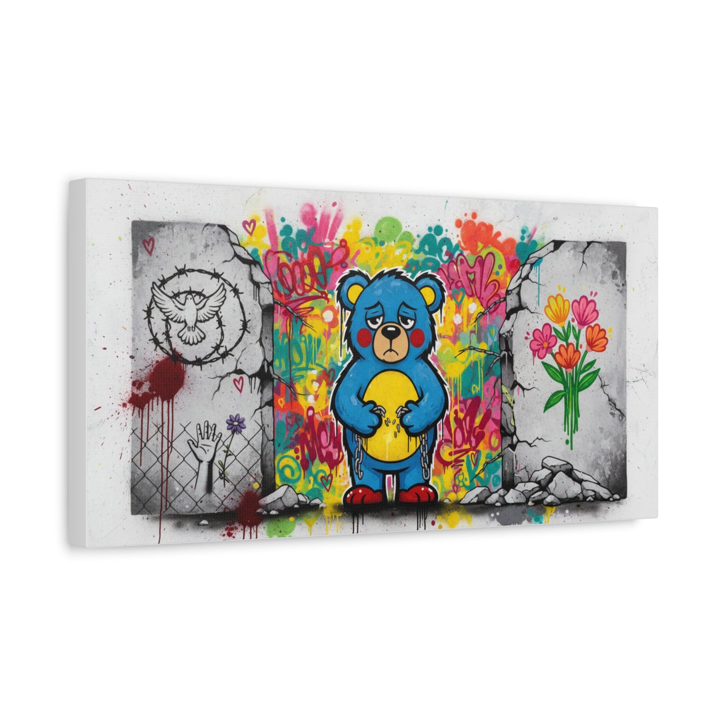 Graffiti Blue Bear Matte Canvas Print — Urban Street Art Wall Decor