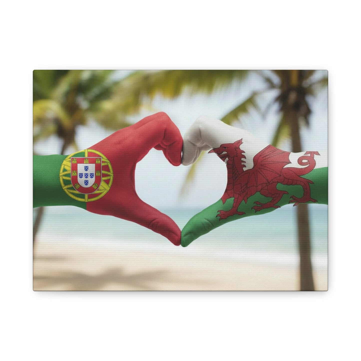 Portugal & Wales Flag Heart Canvas — Stretched Matte Wall Art