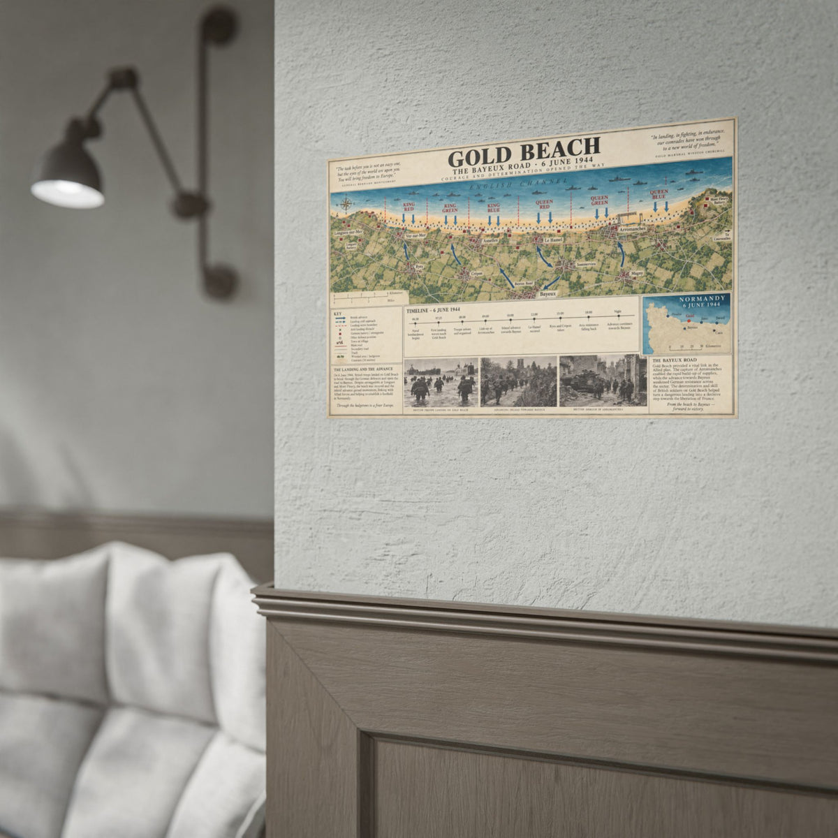 Gold Beach D-Day Map Poster — Rolled Historical Print (6 June 1944 Timeline & Photographs)