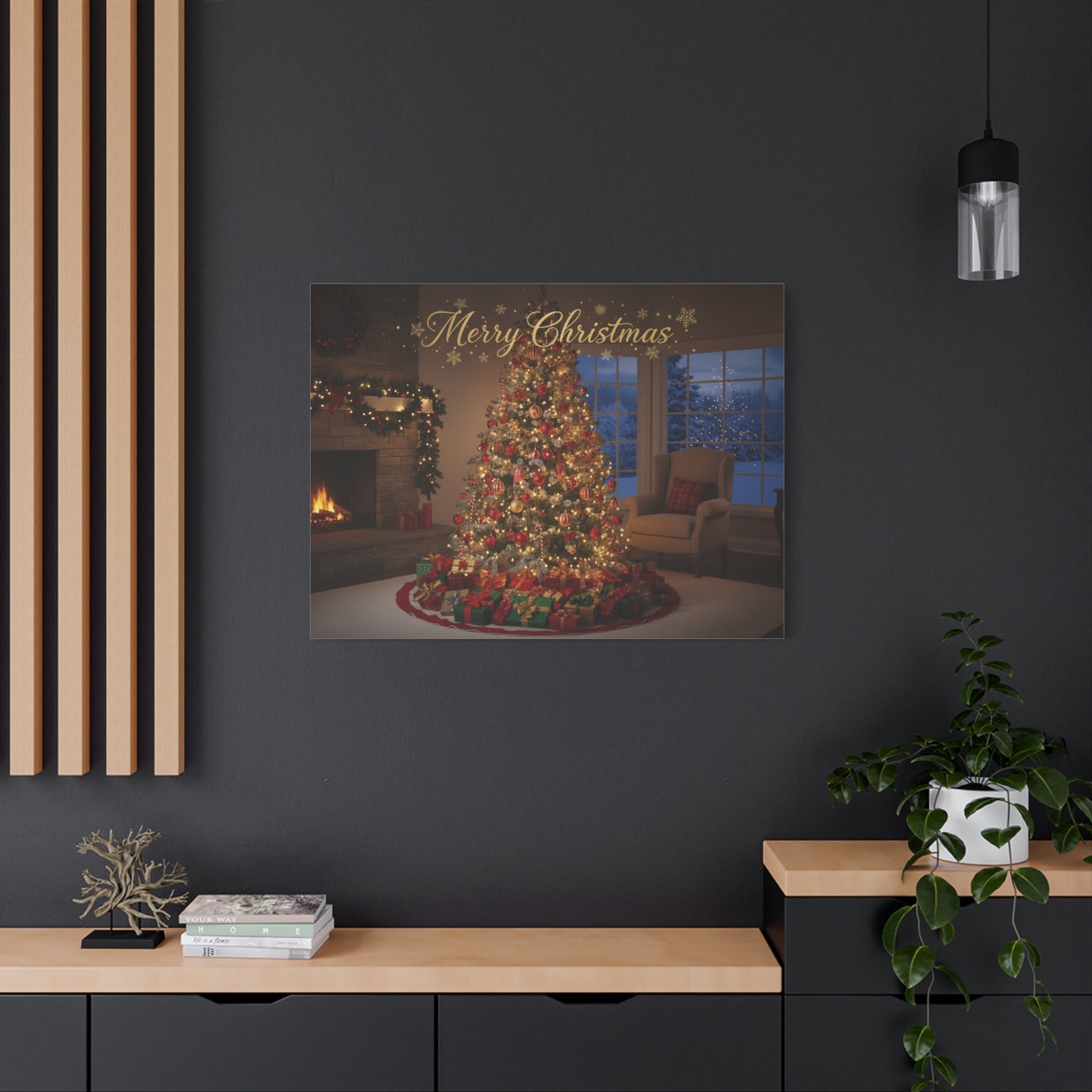 Merry Christmas Holiday Canvas Wall Art — Festive Living Room Christmas Tree Print