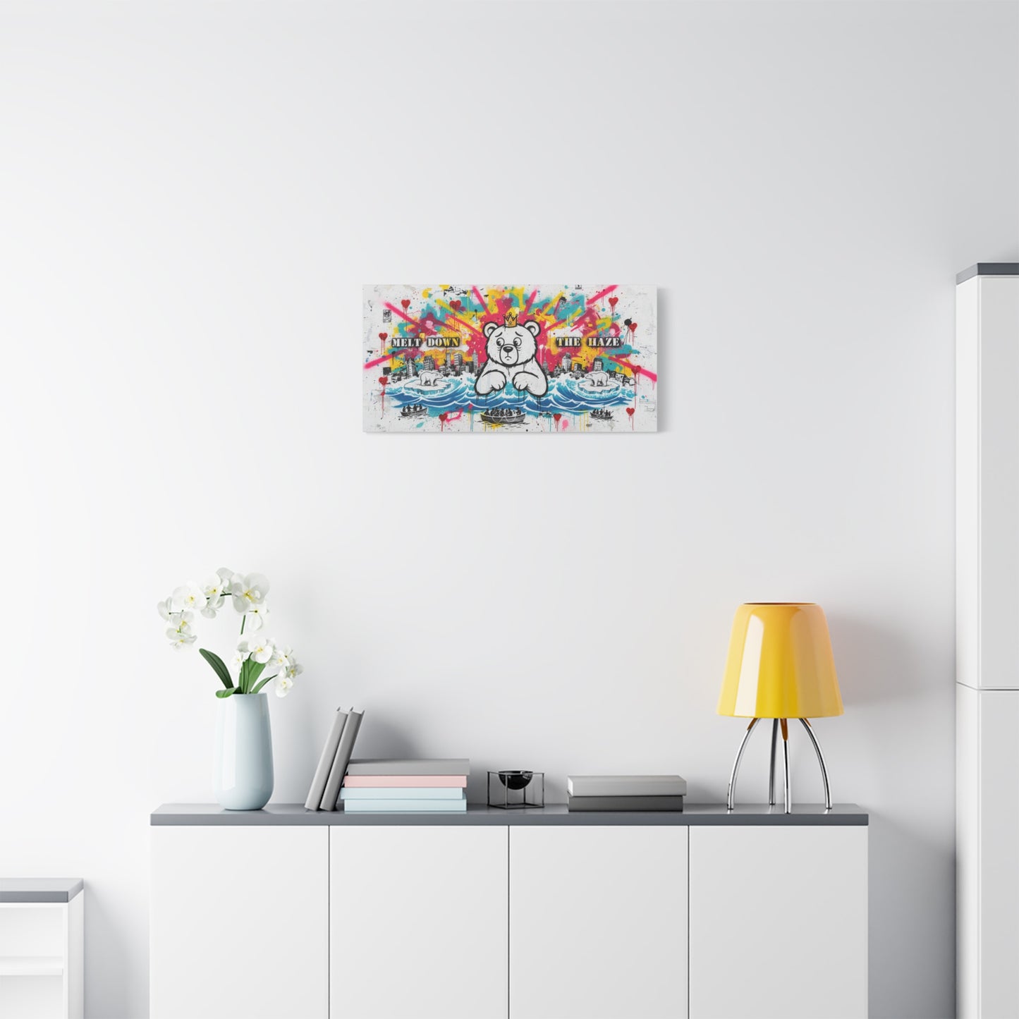 Graffiti Teddy Bear Canvas Art — "Melt Down the Haze" Stretched Matte Print