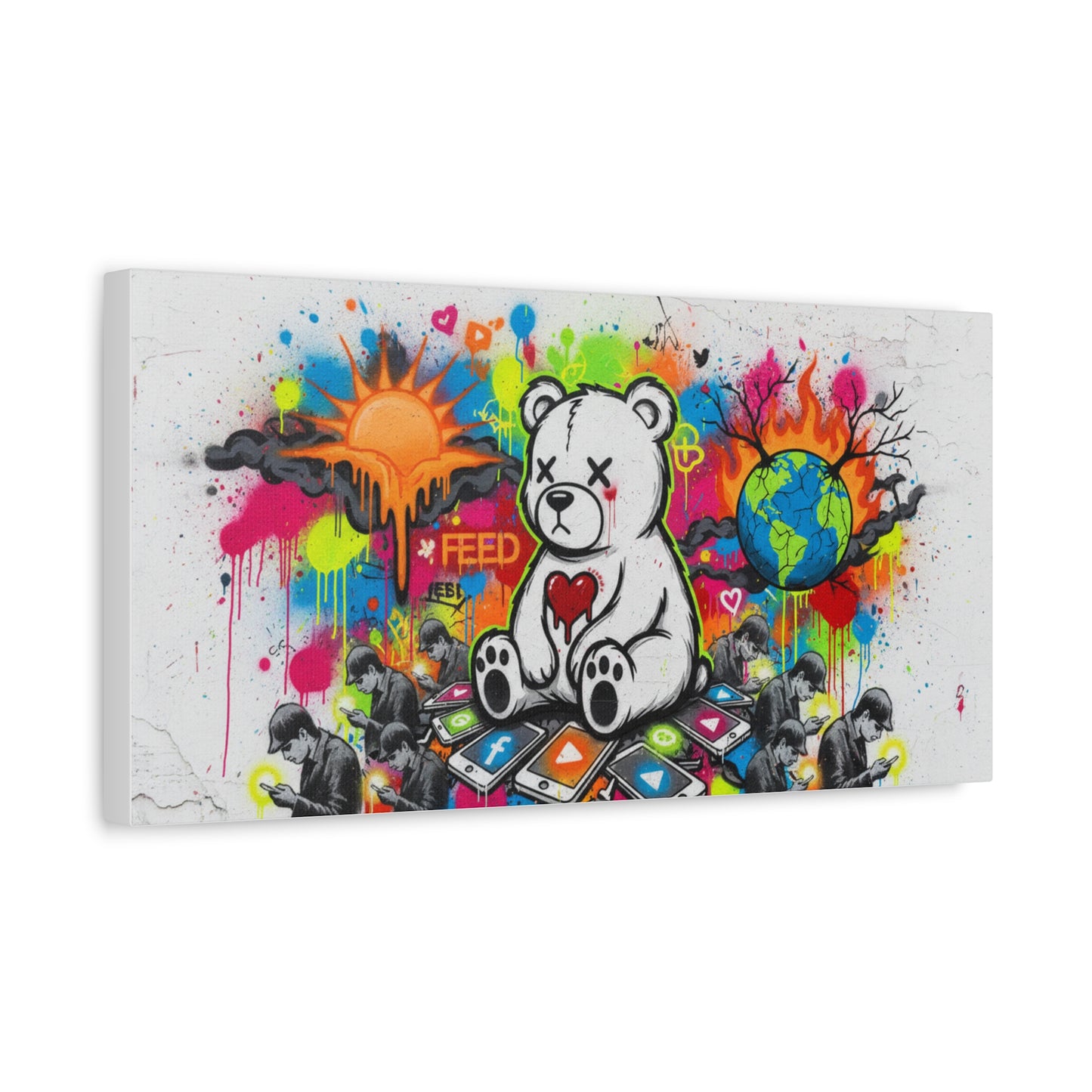 Graffiti Teddy Bear Matte Canvas Wall Art — Colourful Urban Pop Street Art Print
