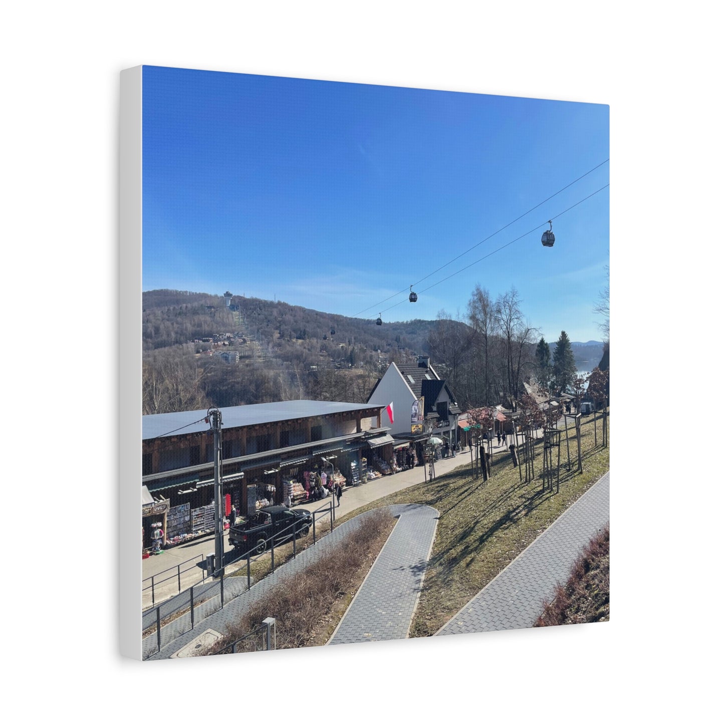 Resort Gondola Matte Canvas Wall Art — Mountain Village Landscape Print