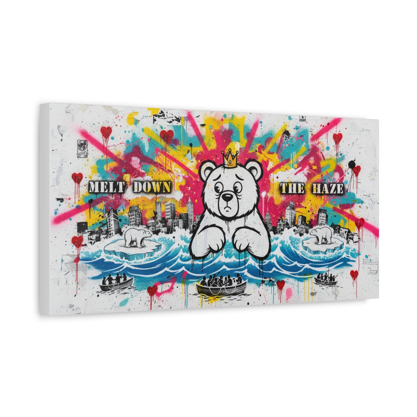 Graffiti Teddy Bear Canvas Art — "Melt Down the Haze" Stretched Matte Print
