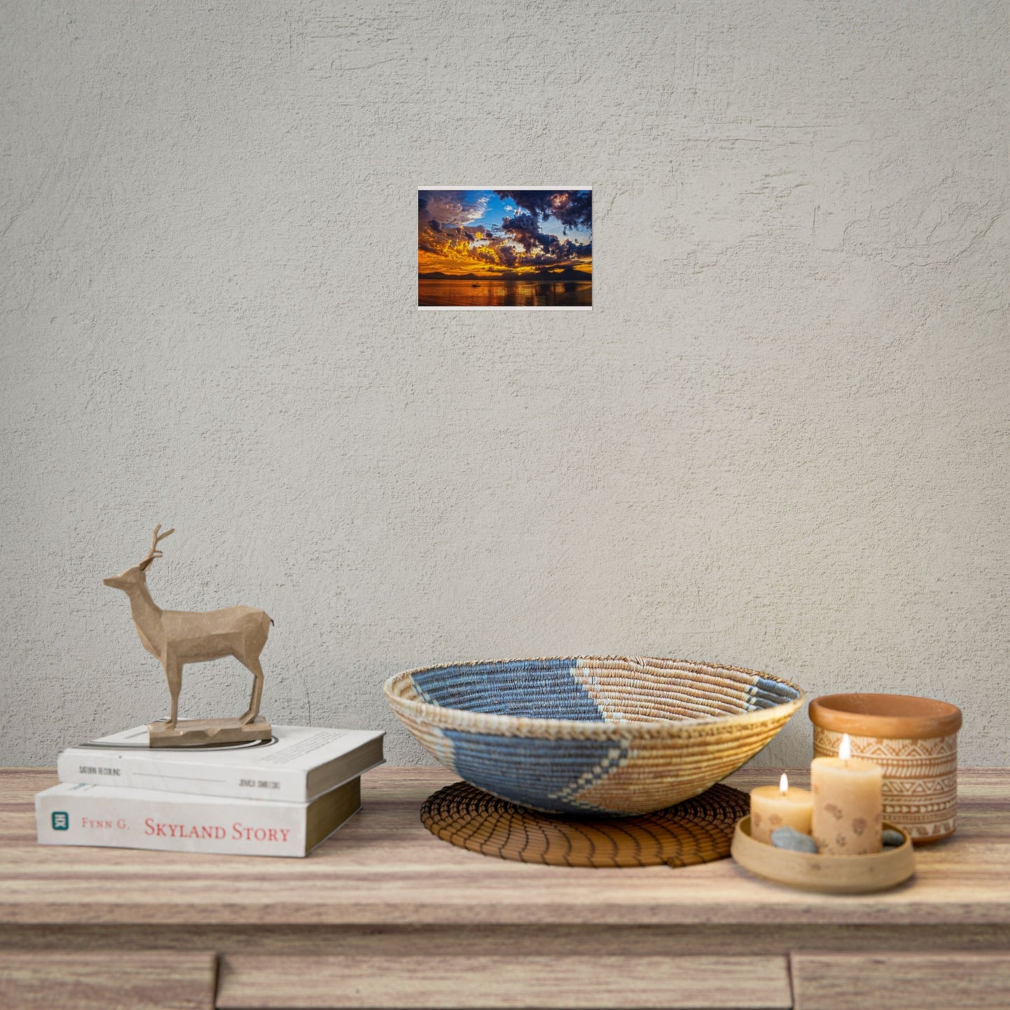 Sunset Over Lake Rolled Poster — Dramatic Golden Sky Photography Wall Art