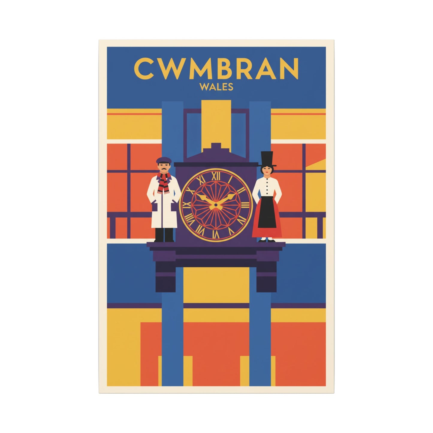 Cwmbran Wales Vintage Clock Tower Matte Canvas Print