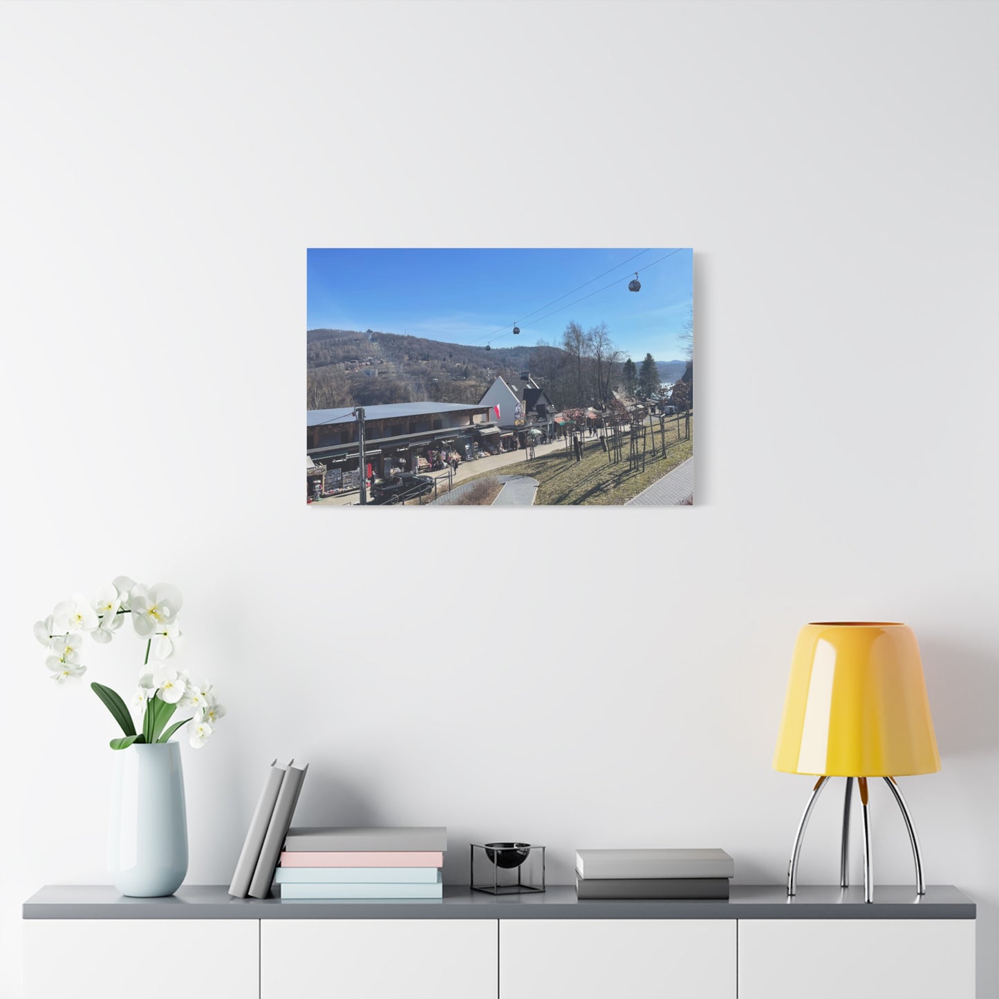 Resort Gondola Matte Canvas Wall Art — Mountain Village Landscape Print