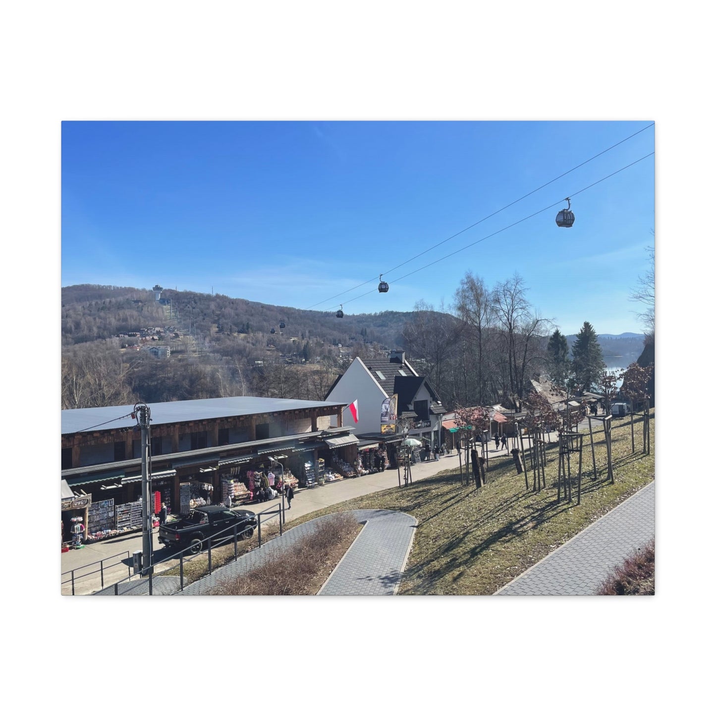 Resort Gondola Matte Canvas Wall Art — Mountain Village Landscape Print