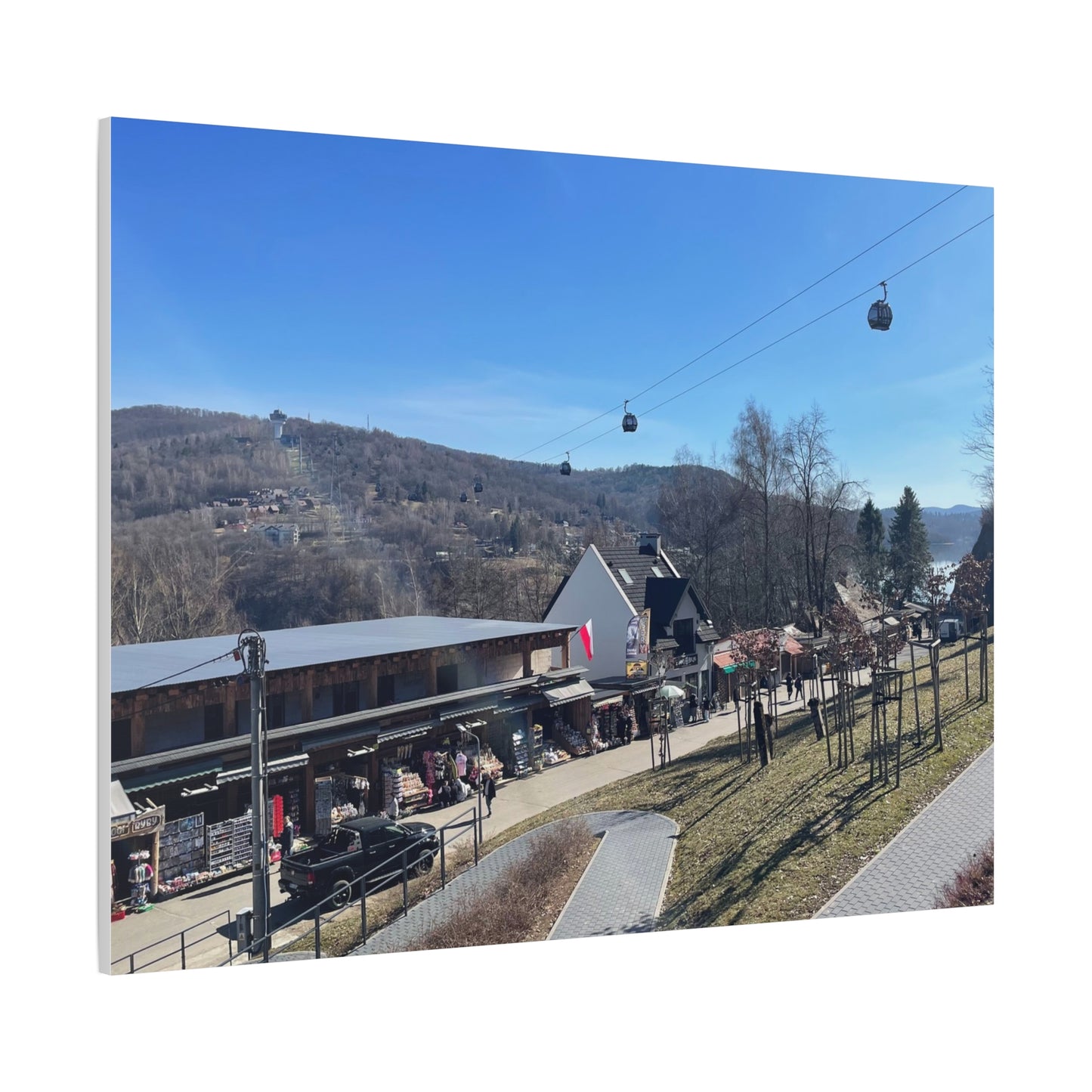 Resort Gondola Matte Canvas Wall Art — Mountain Village Landscape Print