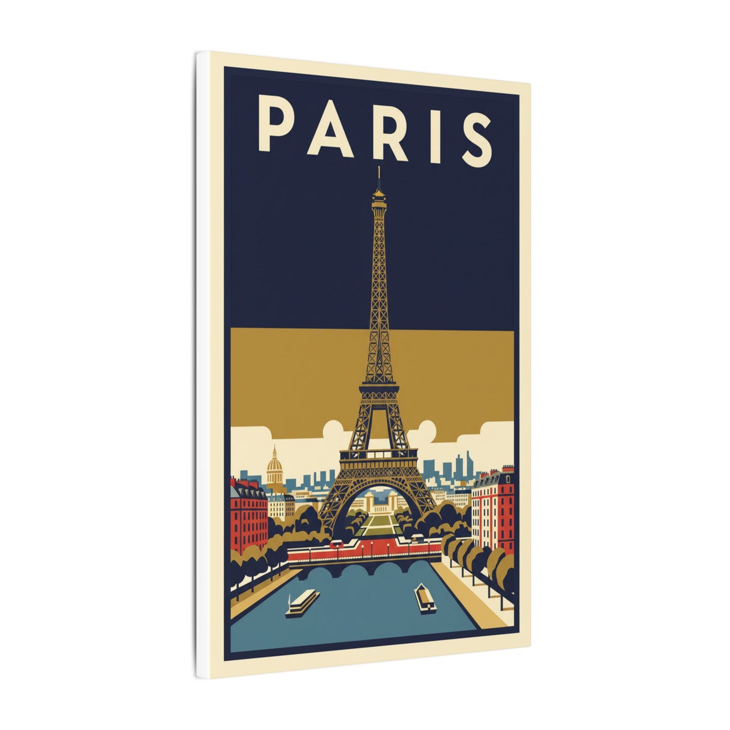Paris Vintage Eiffel Tower Matte Canvas Wall Art Stretched Travel Poster
