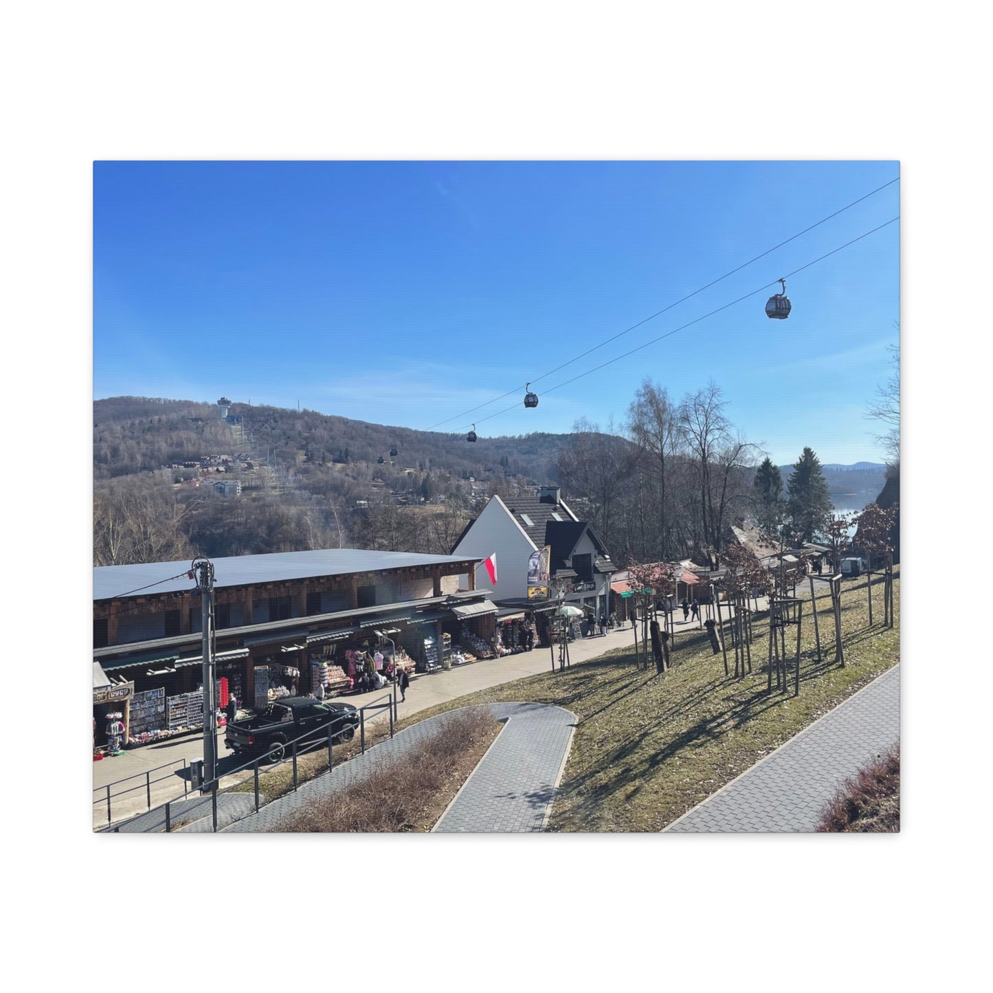 Resort Gondola Matte Canvas Wall Art — Mountain Village Landscape Print