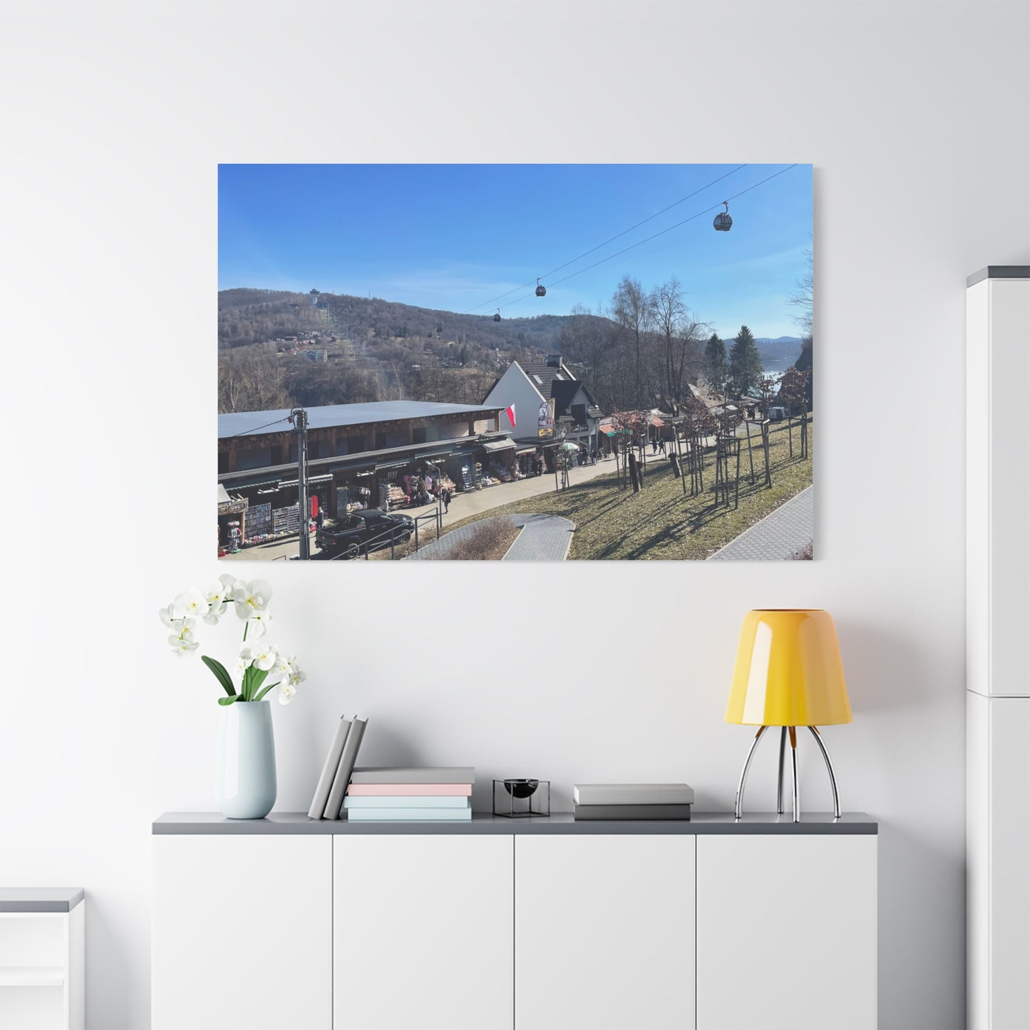 Resort Gondola Matte Canvas Wall Art — Mountain Village Landscape Print