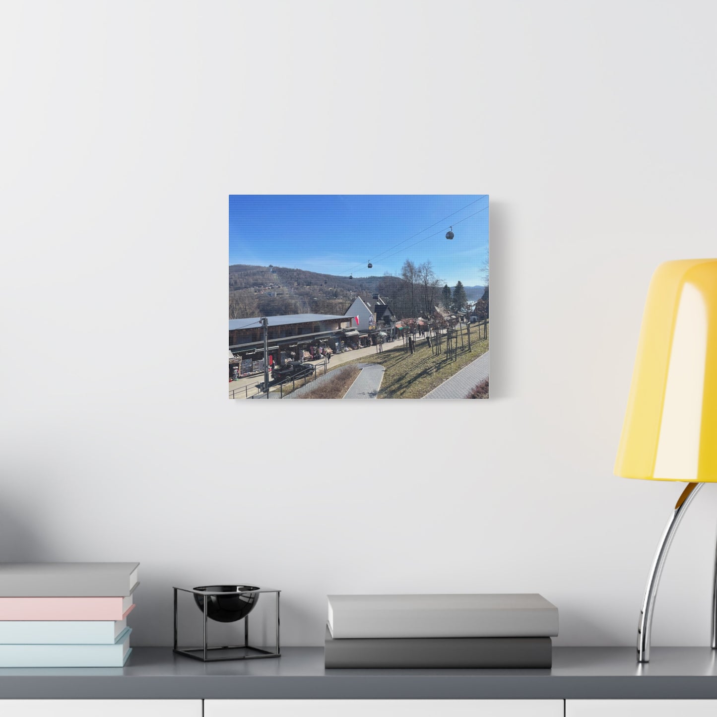 Resort Gondola Matte Canvas Wall Art — Mountain Village Landscape Print