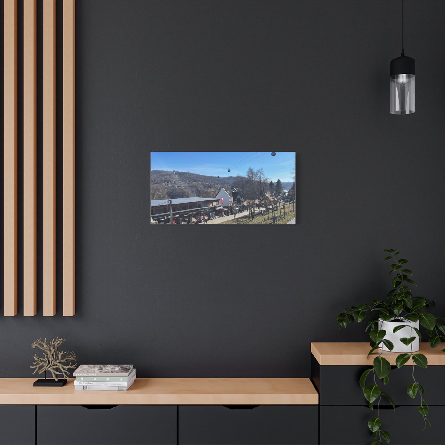 Resort Gondola Matte Canvas Wall Art — Mountain Village Landscape Print
