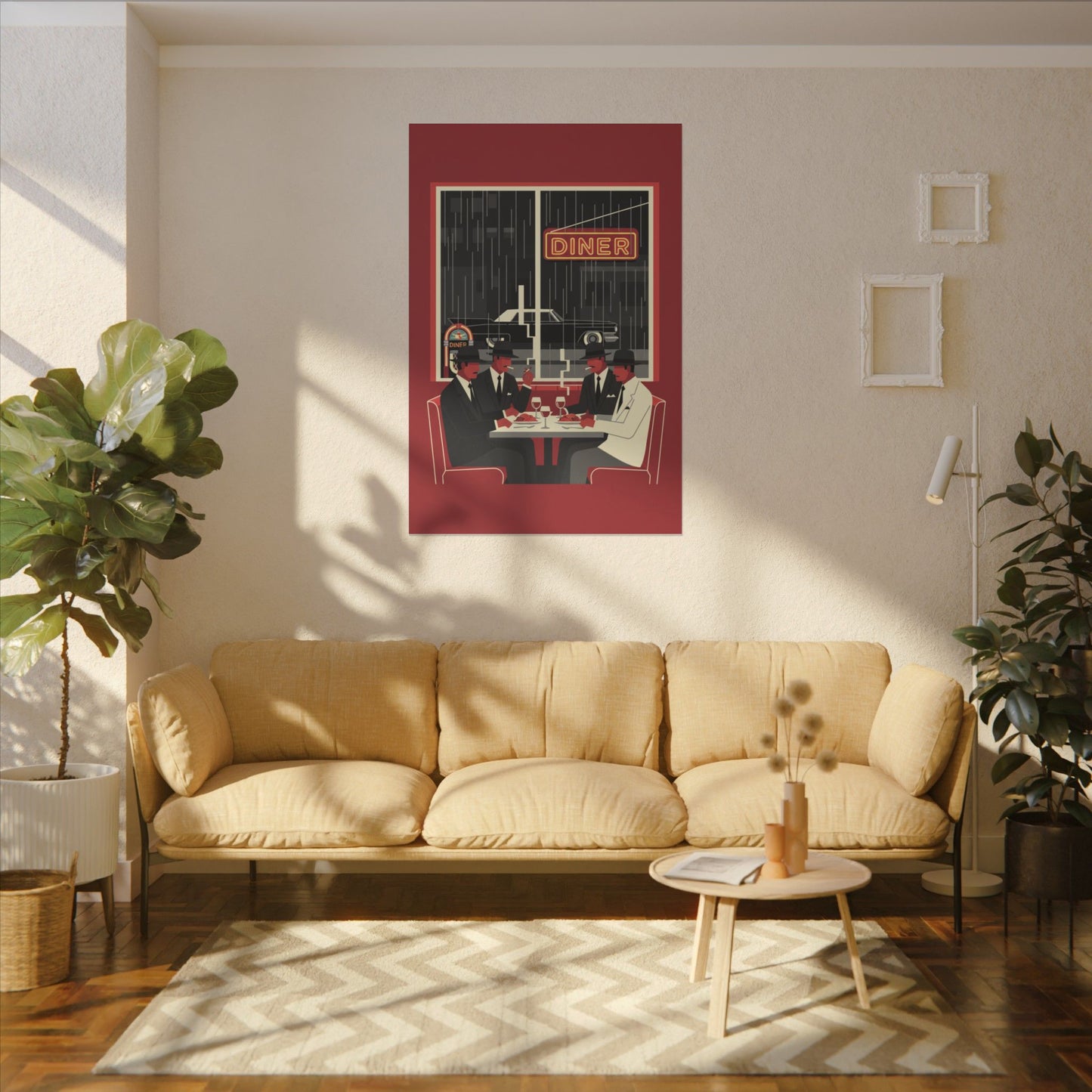 Retro Diner Canvas Print Vintage Rainy Night Illustration