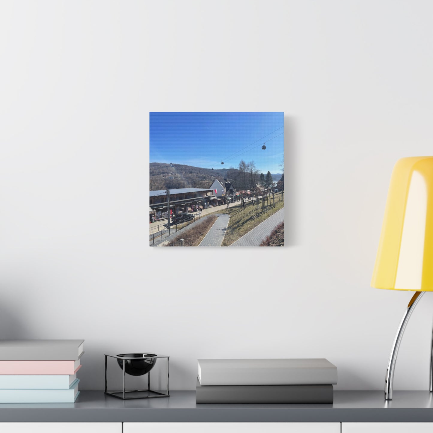 Resort Gondola Matte Canvas Wall Art — Mountain Village Landscape Print
