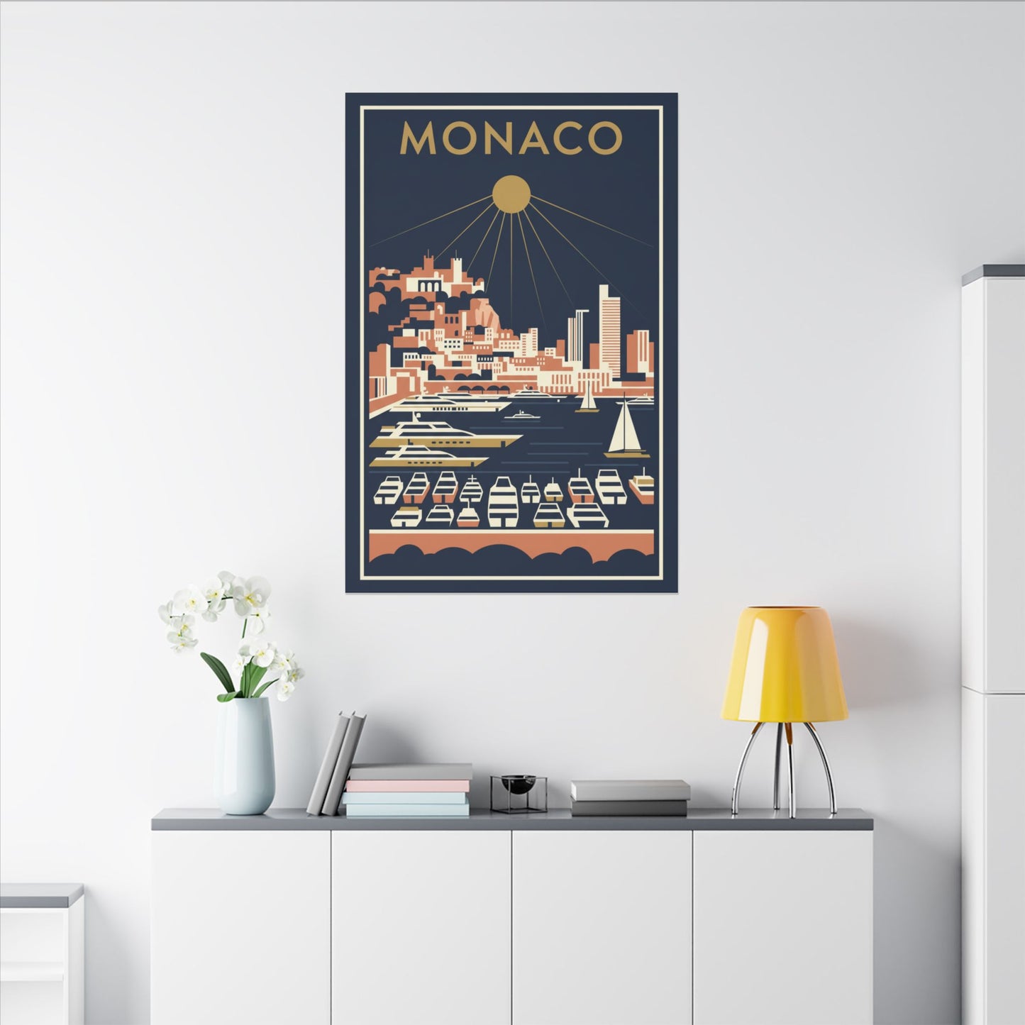 Monaco Harbour Vintage Travel Poster Canvas