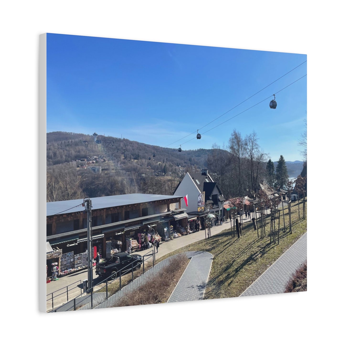Resort Gondola Matte Canvas Wall Art — Mountain Village Landscape Print