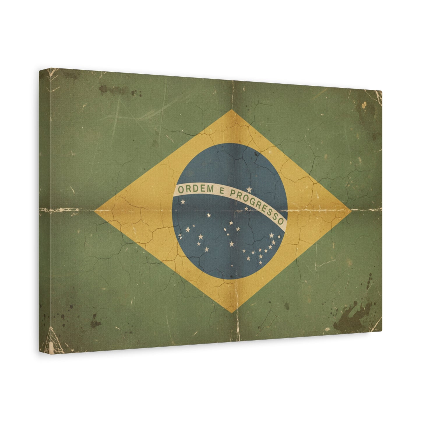Brazil Flag Vintage Canvas Print — Vintage 'Ordem e Progresso' Stretched Matte Wall Art