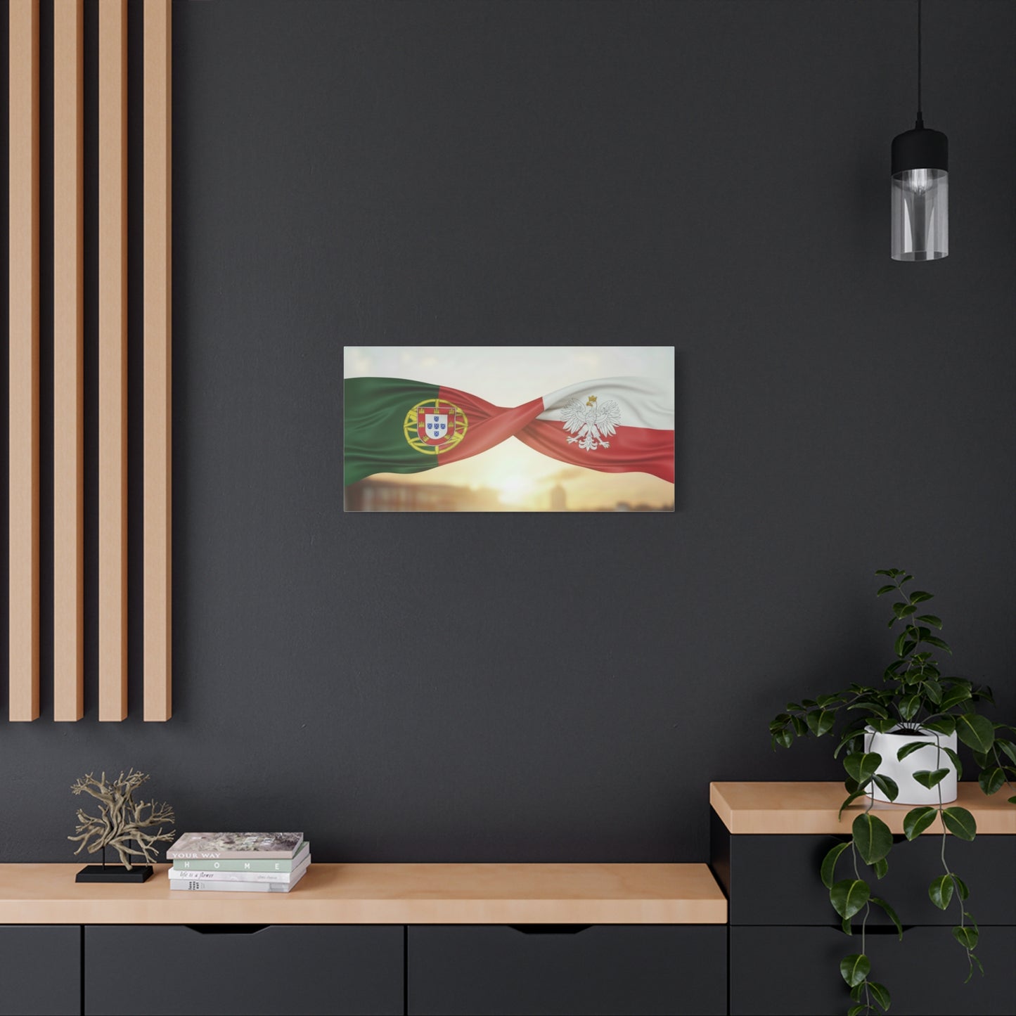 Portugal & Poland Flags Canvas Wall Art — Dual-Nation Sunset Matte Canvas